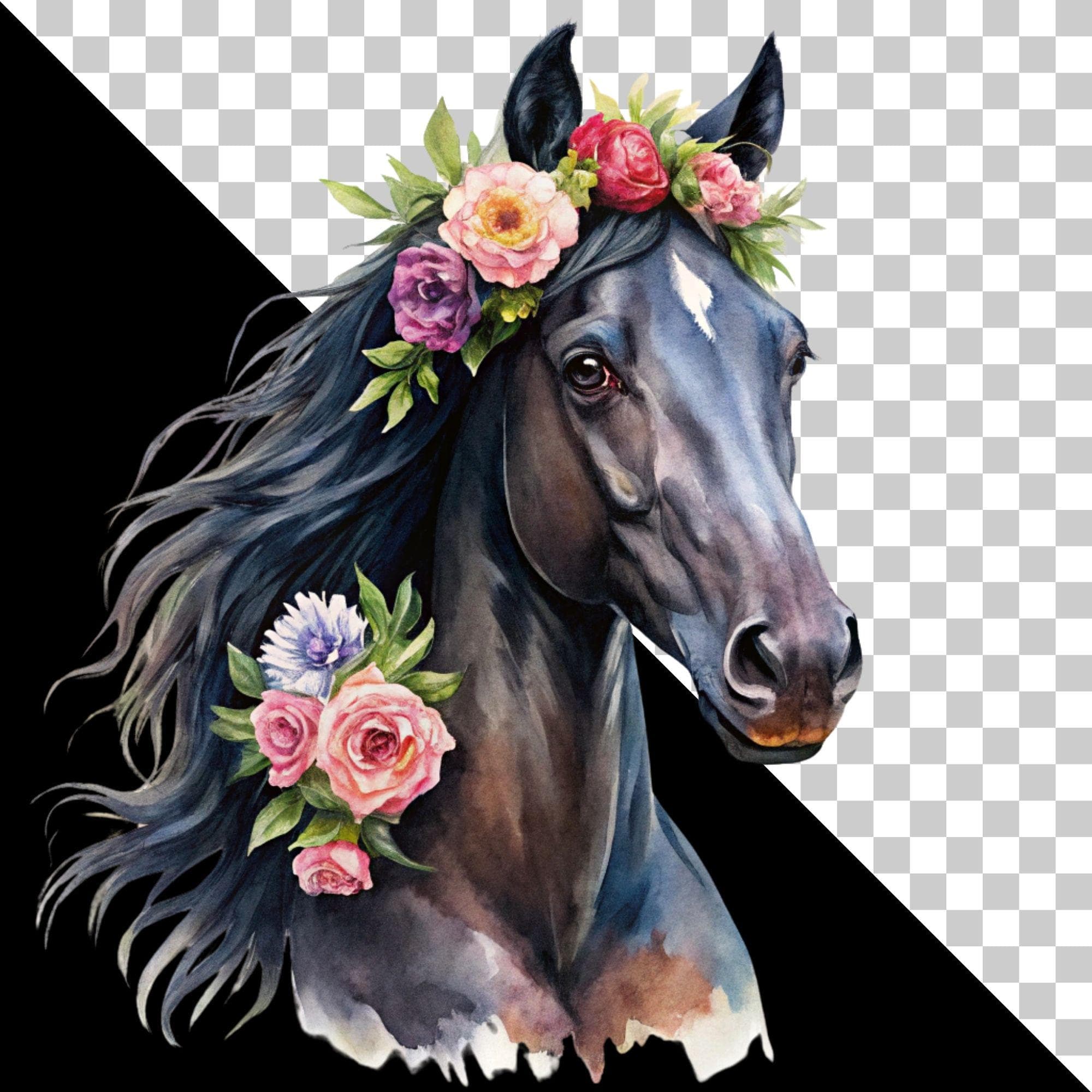 horse clipart, clipart pack, cute horse, floral horse, horse nursery, horse png, horse sublimation, clip art, digital clipart, digital crafting, horse images, scrapbook images, watercolor clipart