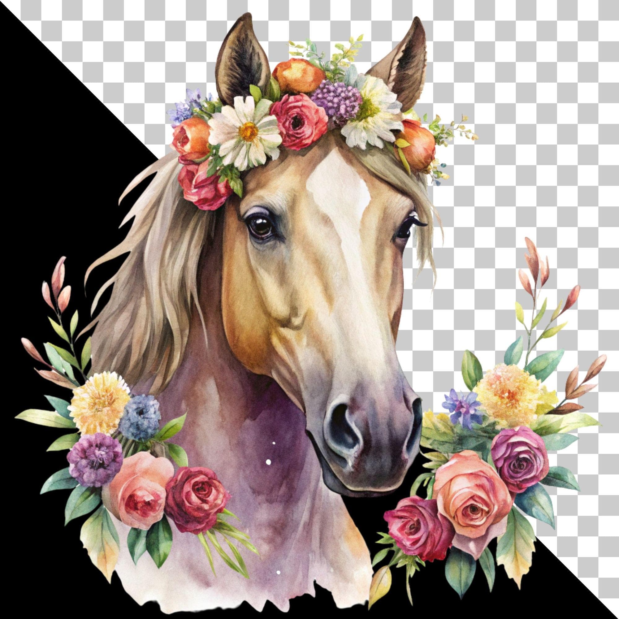 horse clipart, clipart pack, cute horse, floral horse, horse nursery, horse png, horse sublimation, clip art, digital clipart, digital crafting, horse images, scrapbook images, watercolor clipart