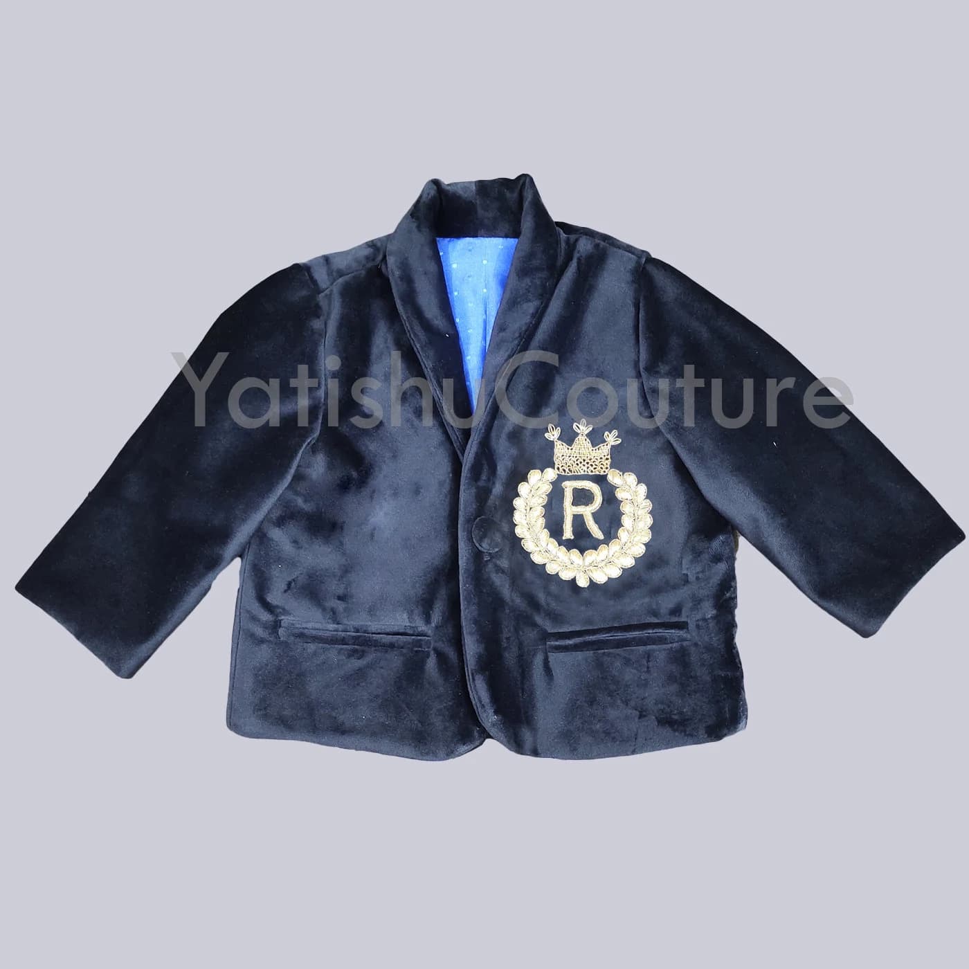 Velvet Baby Boy Suit: Handmade Blazer Outfit, Personalized Embroidery - image 3