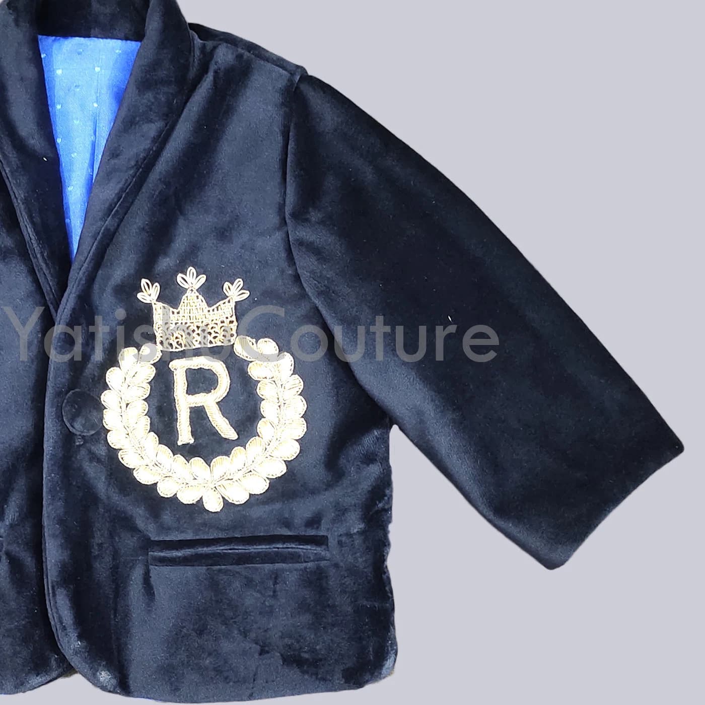 Velvet Baby Boy Suit: Handmade Blazer Outfit, Personalized Embroidery - image 4