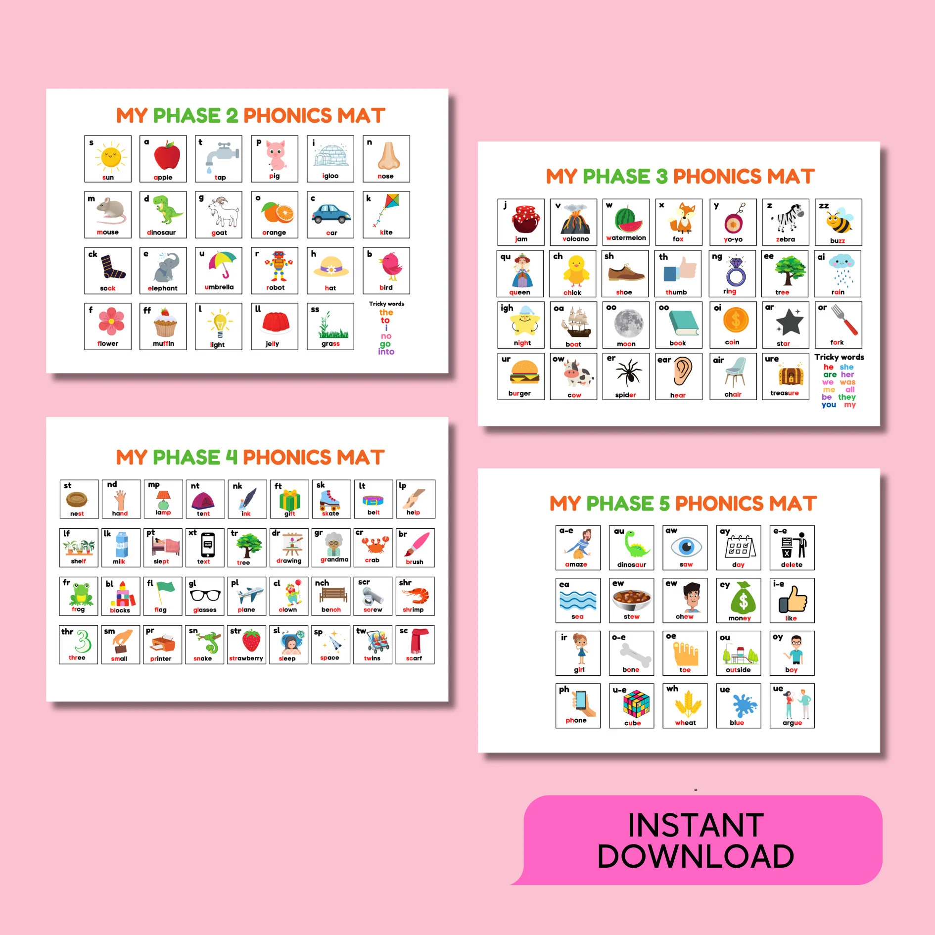 Phonics Sound Mat Printable First Words Preschool Alphabet Children Learning Phonics Bundle Kids ALL Phases - image 4