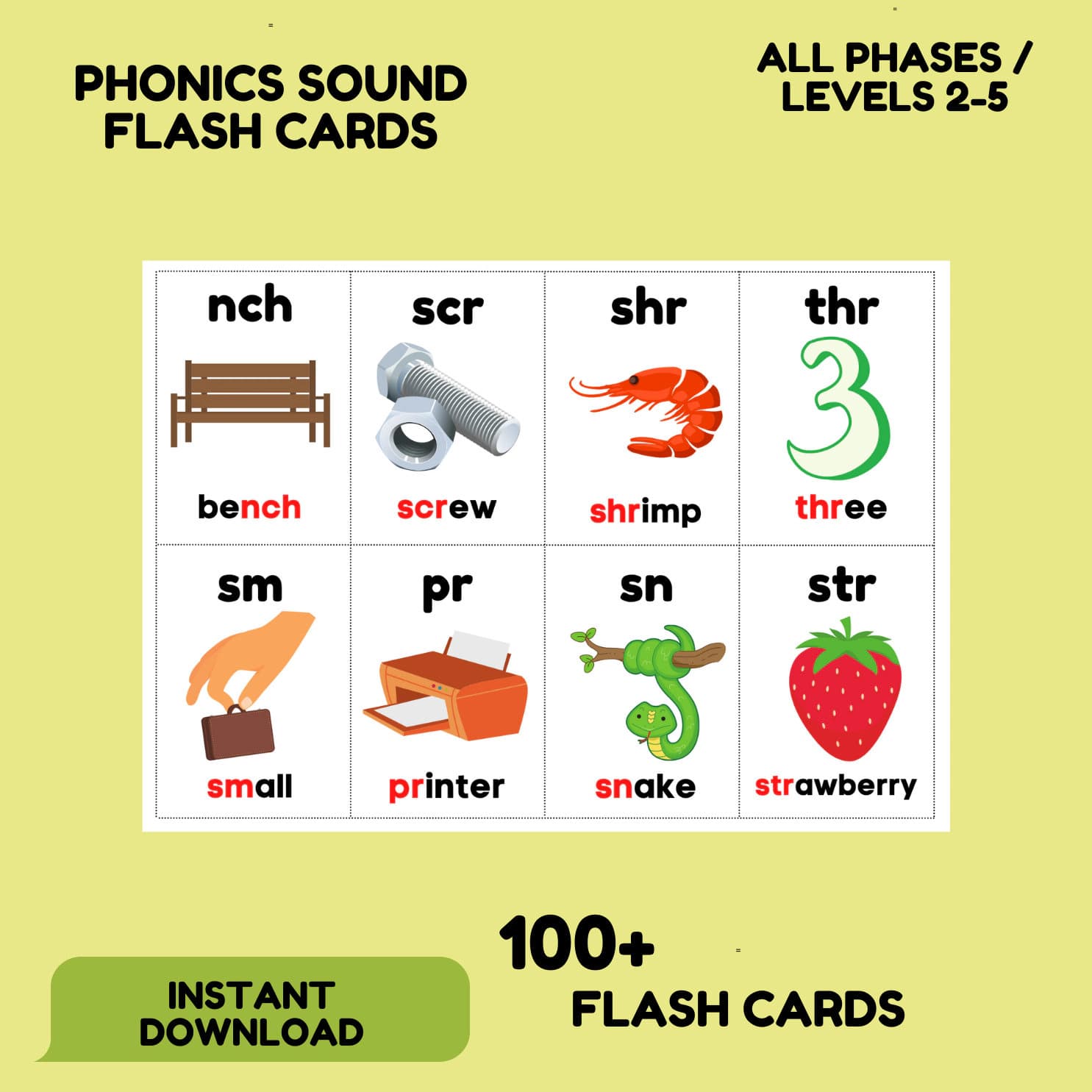 Phonics Flash Cards Download Printable Frequency Words First Preschool Alphabet Children Learning Bundle Kids - image 5