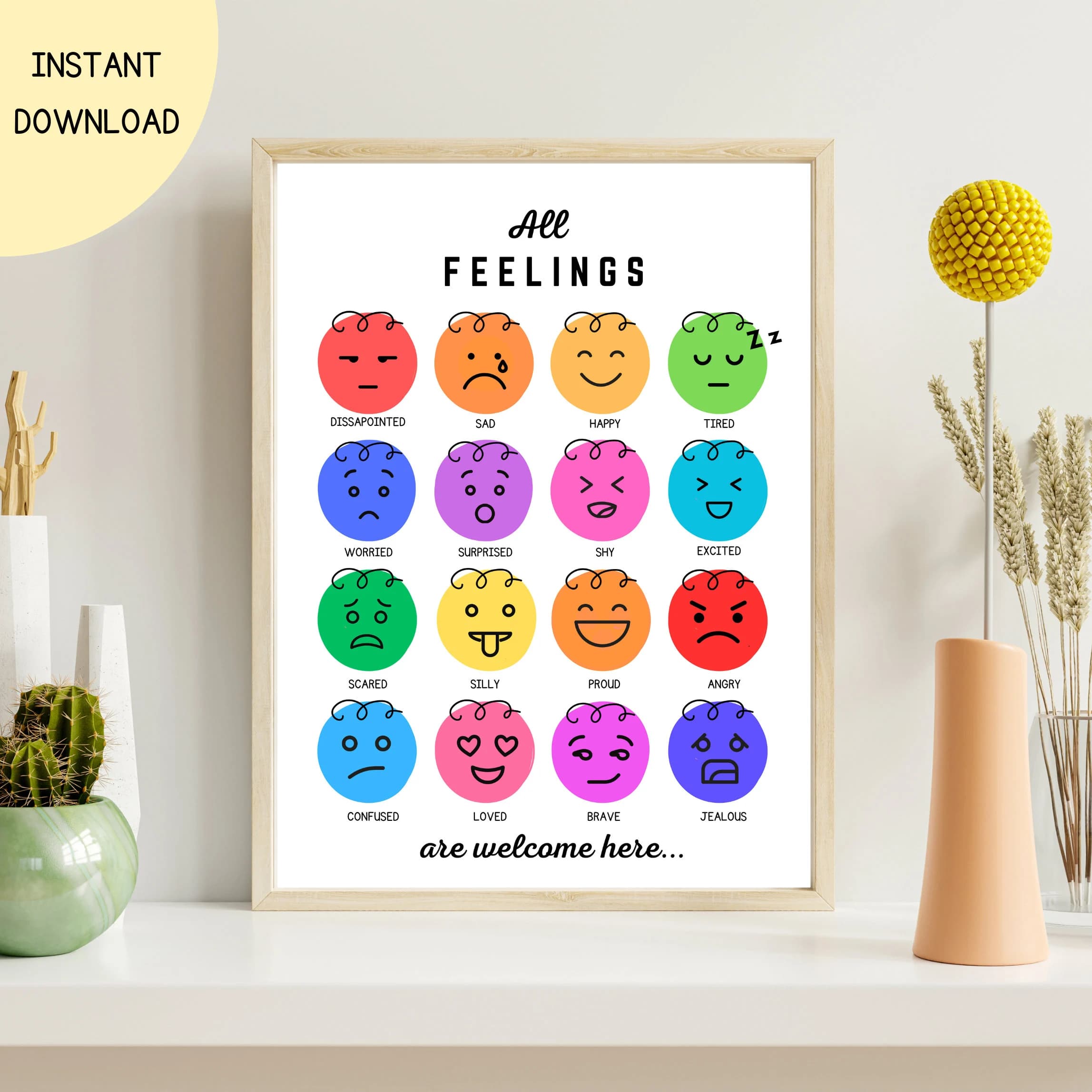 All Feelings are welcome here Poster, Educational Wall Chart, Emotions, Mental Health Coping Decor Preschool Emojis Feelings Printable - image 5