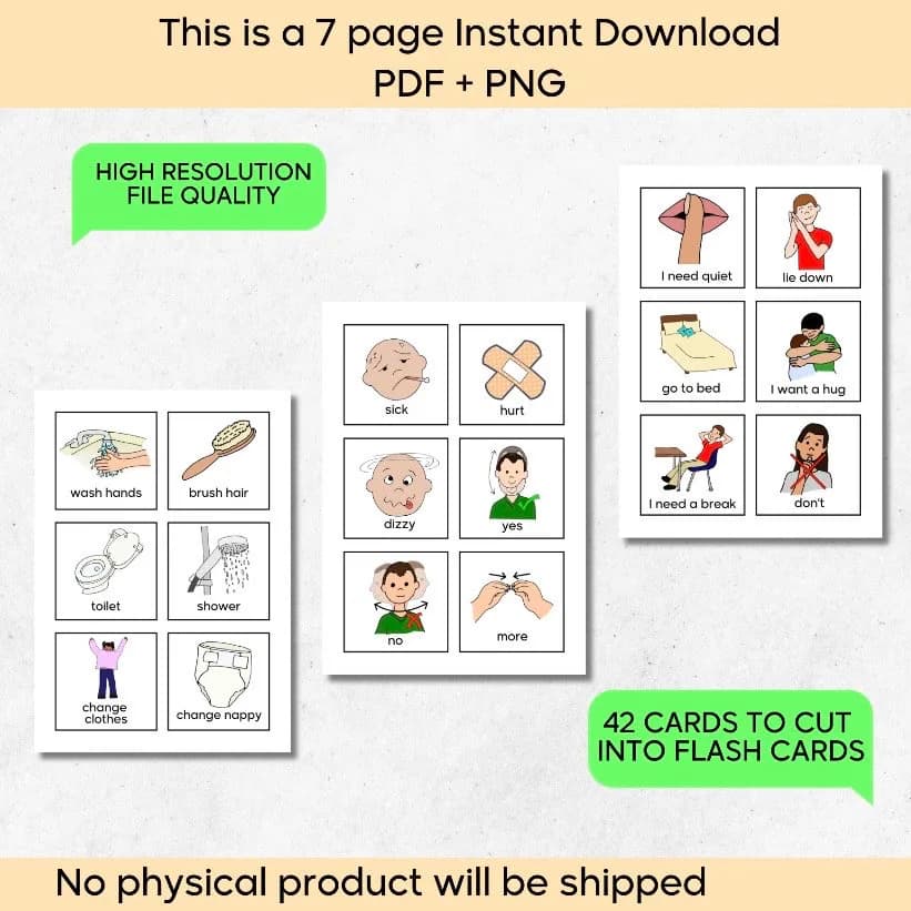 Communication cards, speech flash cards, non verbal cards, special needs autism, autistic children, communication board, printable - image 3