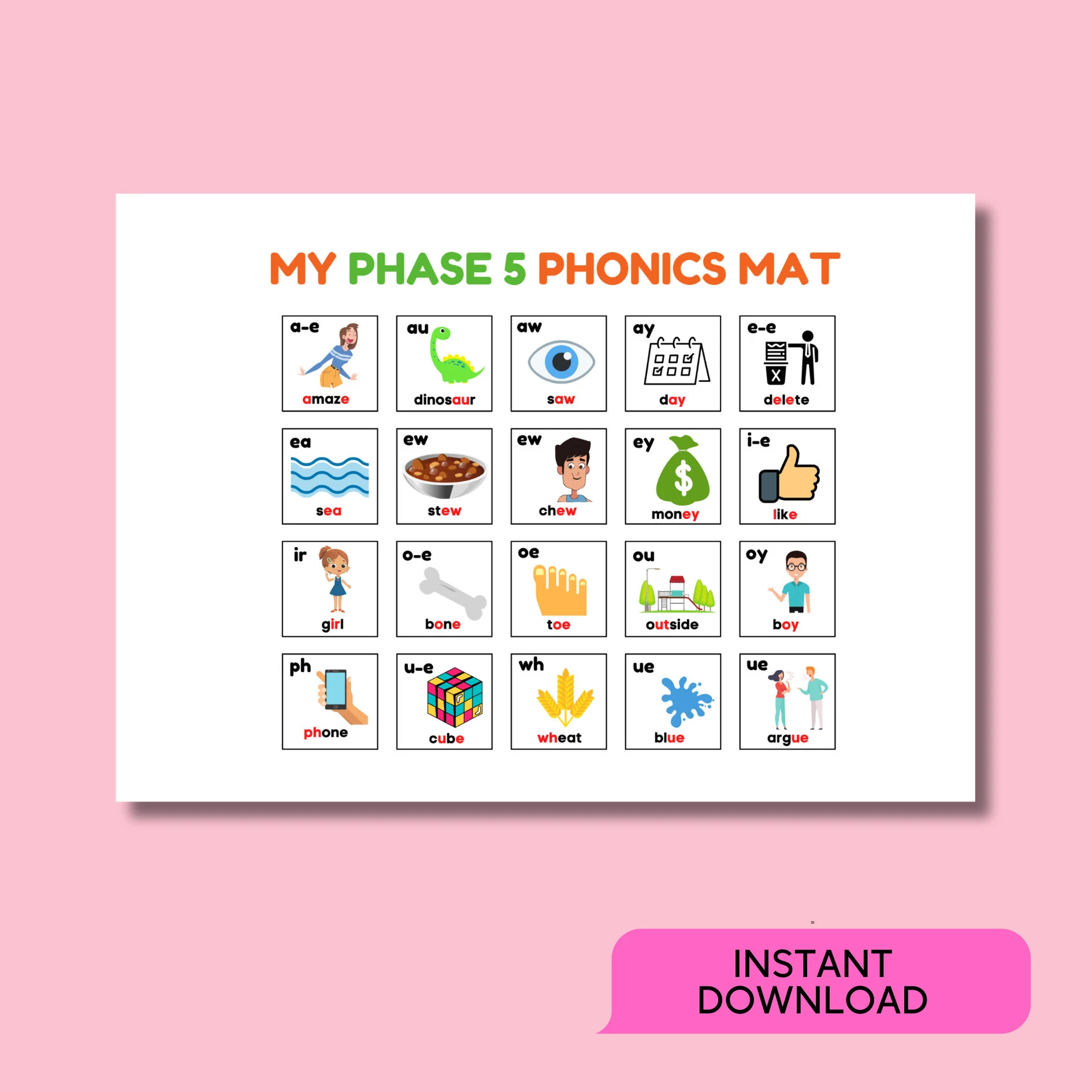 Phonics Sound Mat Printable First Words Preschool Alphabet Children Learning Phonics Bundle Kids ALL Phases - image 5