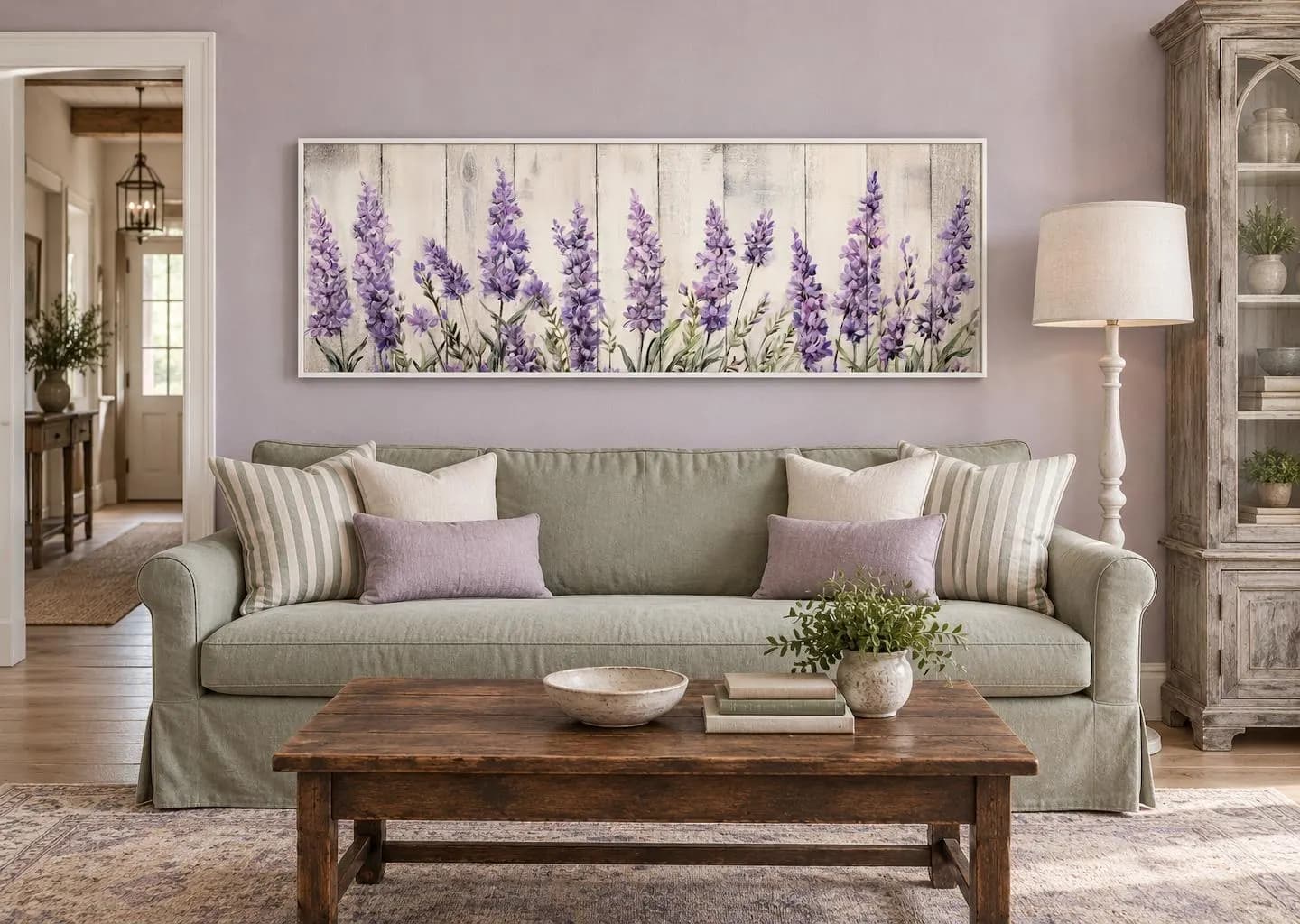 Lavender Wildflowers Painting on Wood Canvas PRINT, Purple Flowers Above Bed Decor Long Narrow Panoramic Wall Decor Framed Ready To Hang - image 4