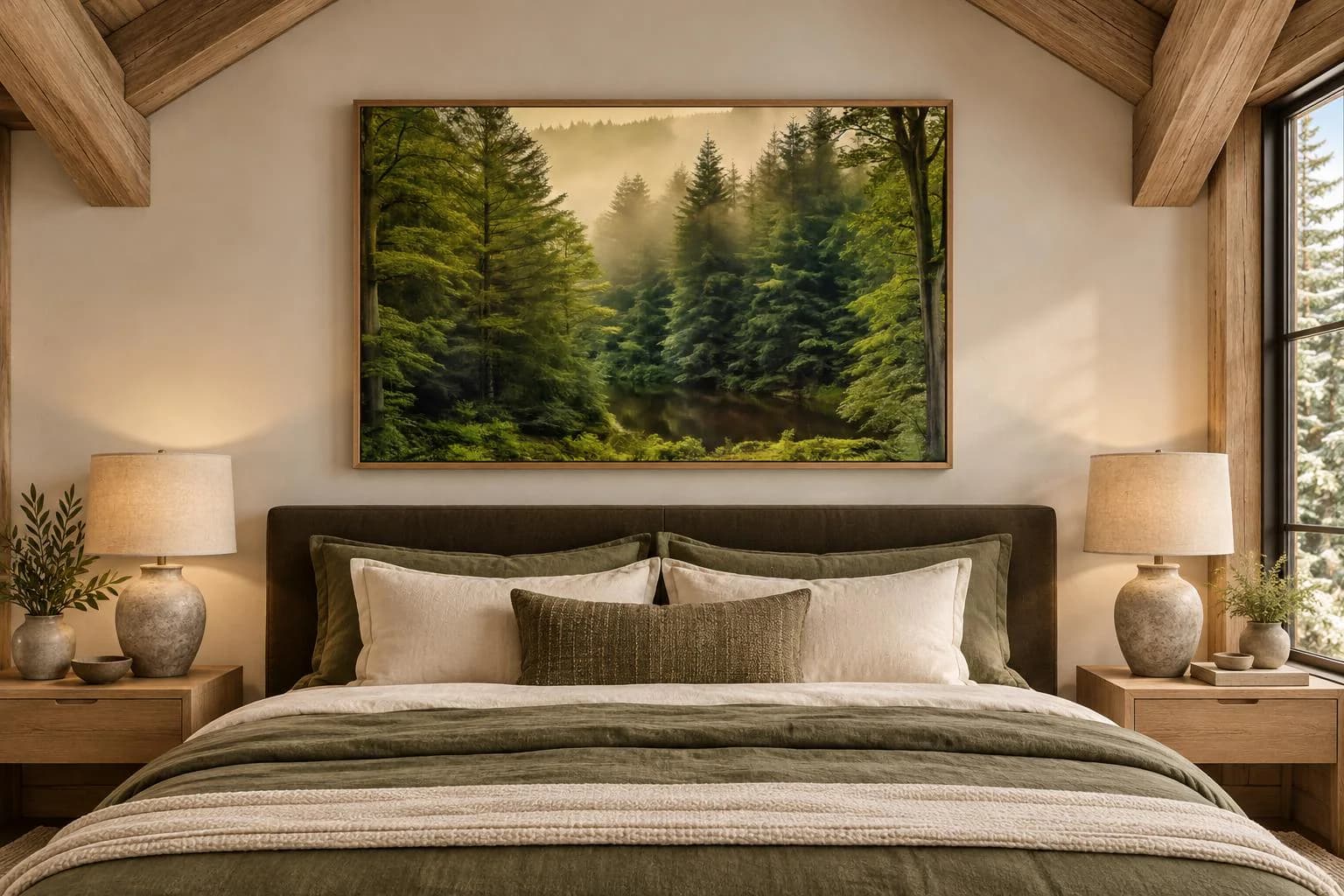 Foggy Forest Wall Art Realistic Nature Painting Fir Tree Canvas PRINT, Cabin Decor, Living Room Wall Decor Framed Ready To Hang - image 5