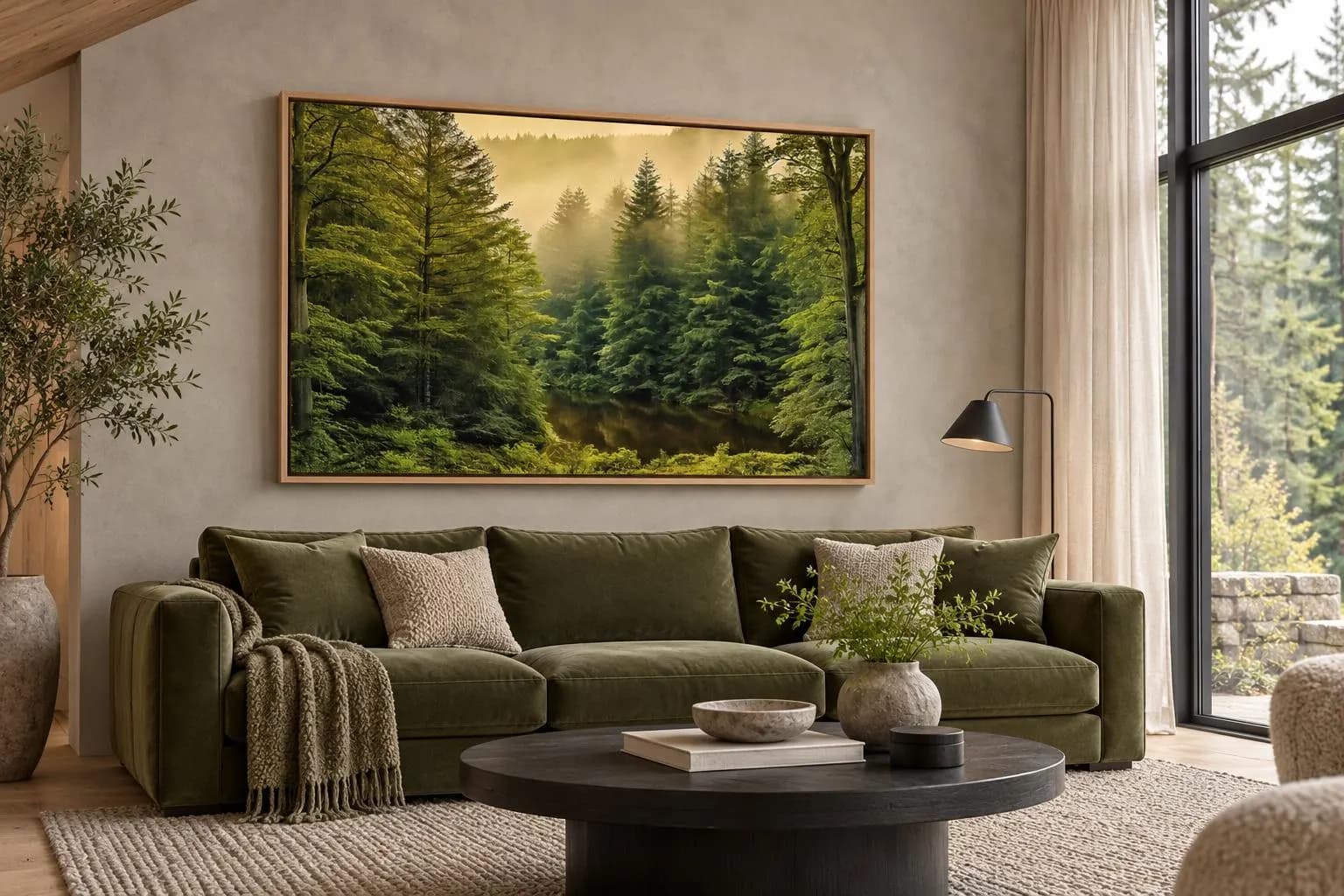 Foggy Forest Wall Art Realistic Nature Painting Fir Tree Canvas PRINT, Cabin Decor, Living Room Wall Decor Framed Ready To Hang - image 4