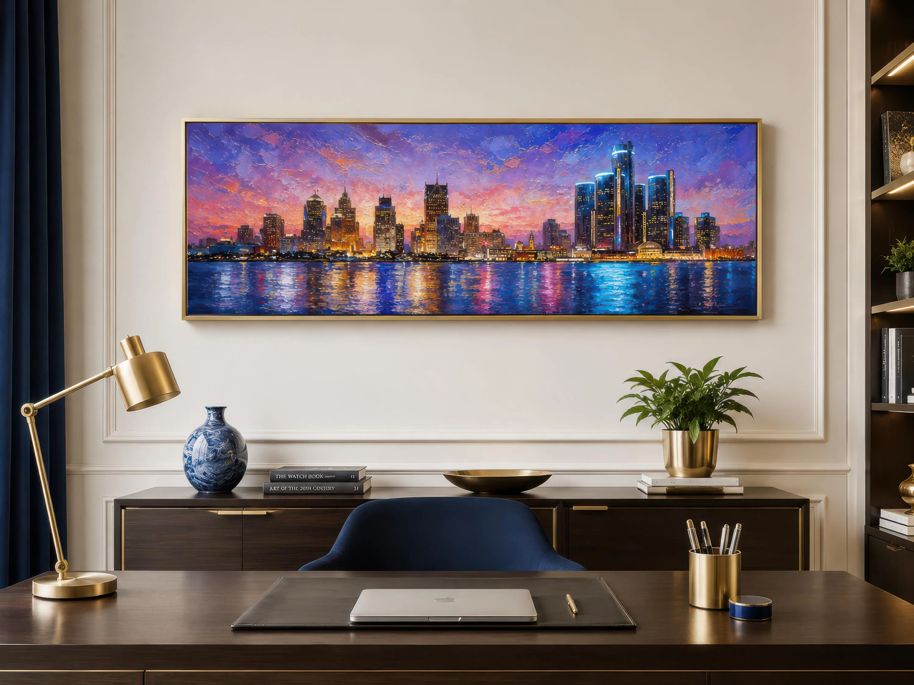 Detroit City Skyline Wall Art | Long Horizontal Canvas Print | Sunset Cityscape | Michigan Skyline Painting | Office Wall Decor - image 4