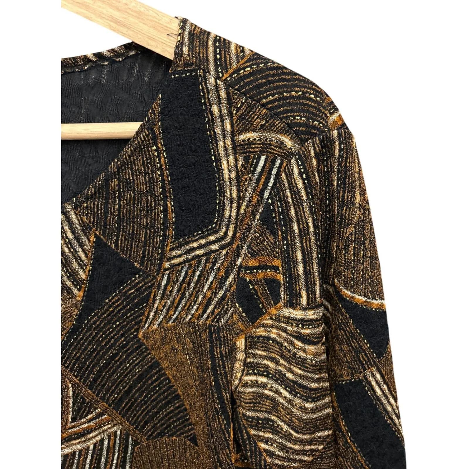 90s Elementz Blouse Abstract Geometric Metallic Art Deco MFKU0007 - image 3