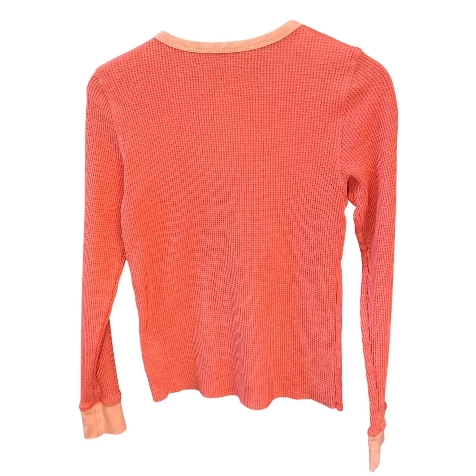 American Eagle Coral Waffle Knit Thermal Top Small Long Sleeve Y2K Casual Preppy - image 5