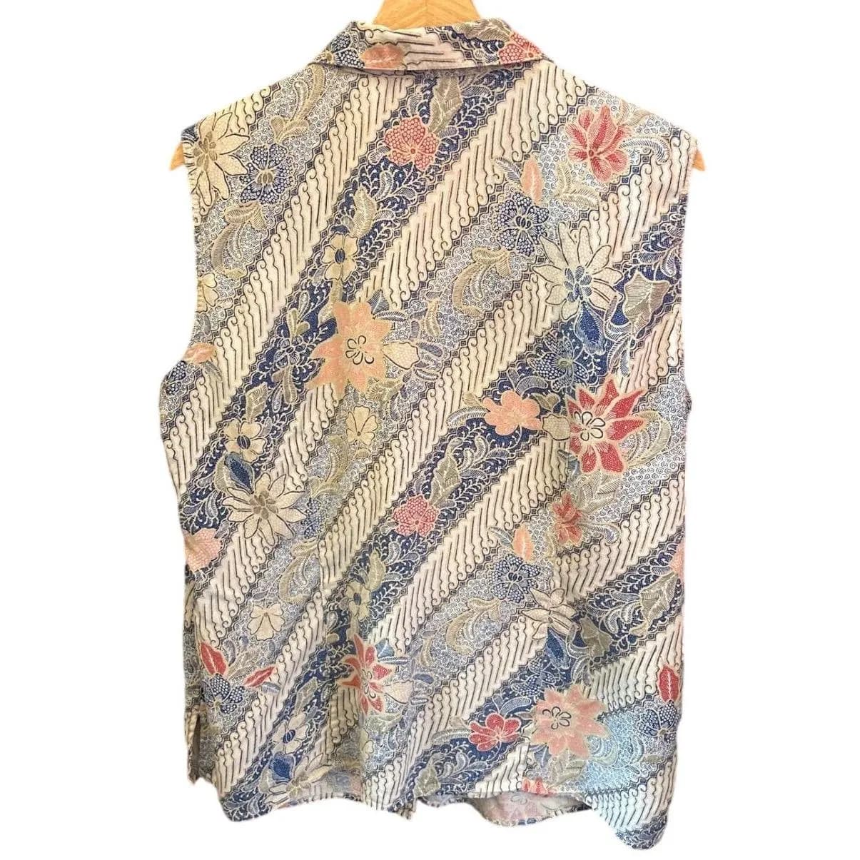 90s Liz Claiborne Silk Sleeveless Blouse Batik Floral Boho Coastal Grandma XL - image 4