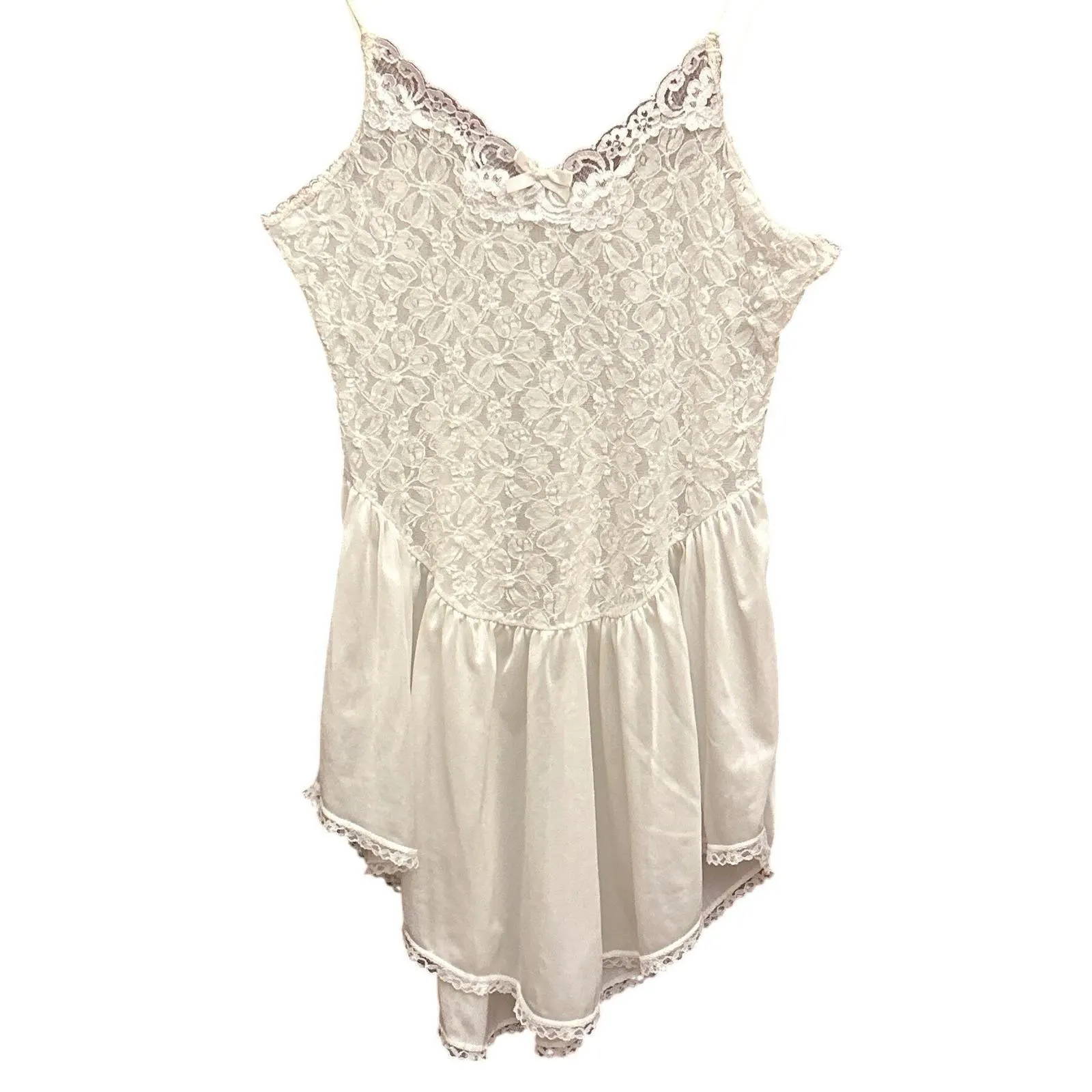 80s Inner Most Lace Teddy Bodysuit Coquette Angelcore White Lingerie Made in USA