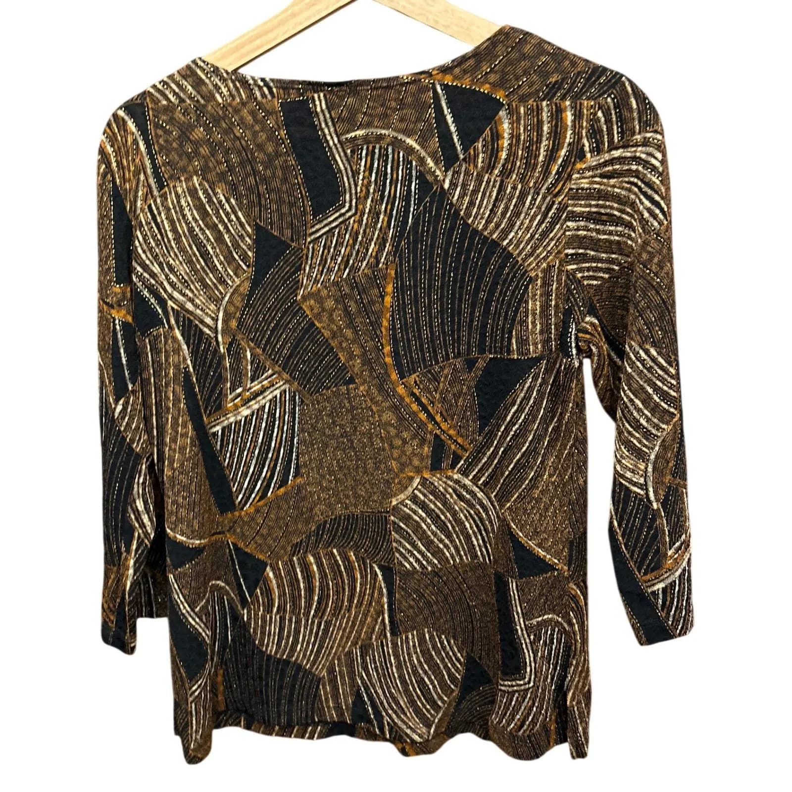 90s Elementz Blouse Abstract Geometric Metallic Art Deco MFKU0007 - image 5