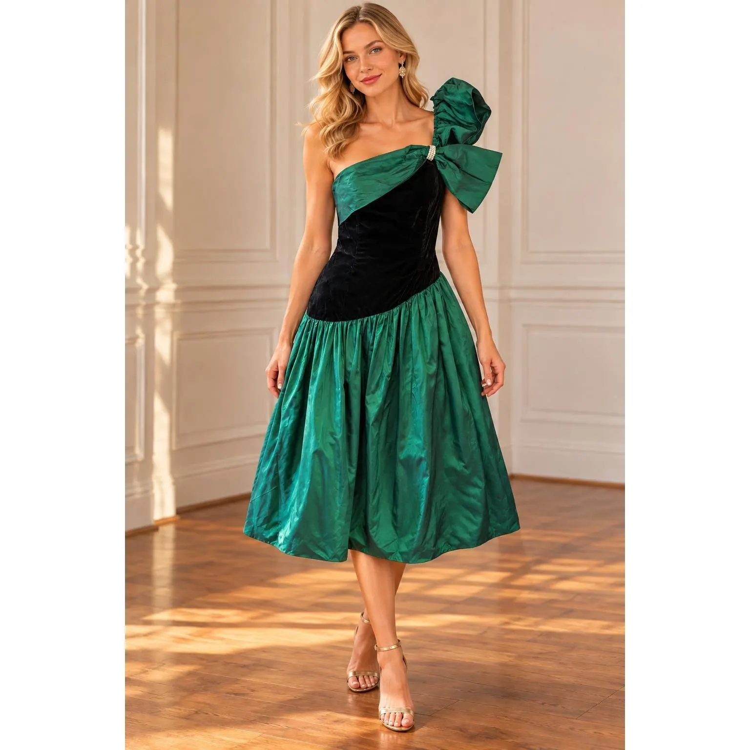 Vintage Roberta California One Shoulder Dress 80s Prom Retro Glam Maximalist - image 3