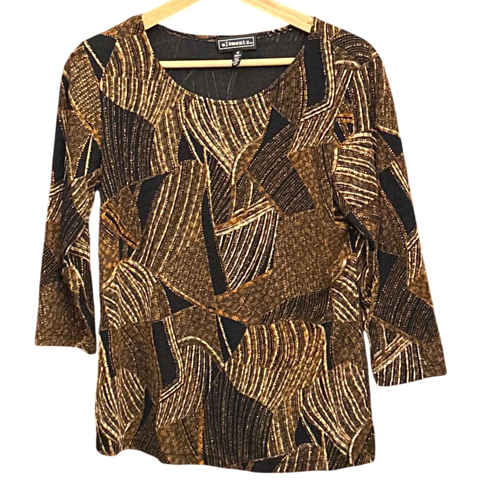 90s Elementz Blouse Abstract Geometric Metallic Art Deco MFKU0007
