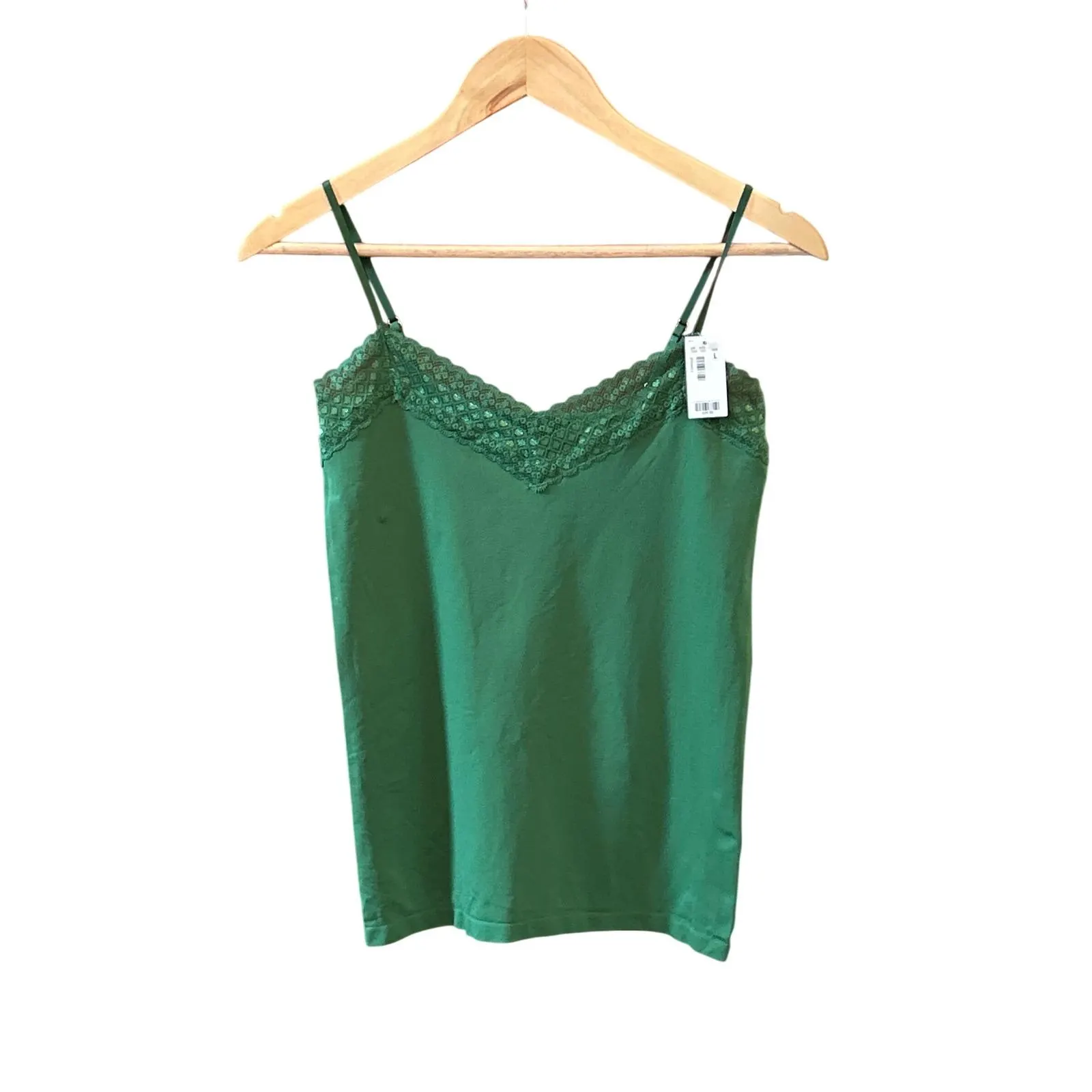 The Limited Camisole Emerald Green Lace Trim Coquette Minimalist Chic Y2K Style