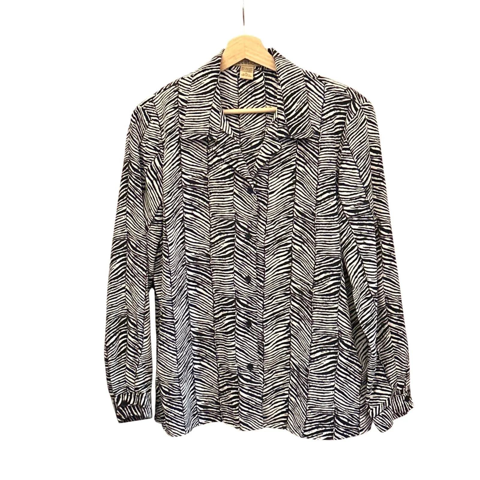 Vintage Y2K Notations Button Down Blouse Zebra Print Office Siren Mob Wife XL