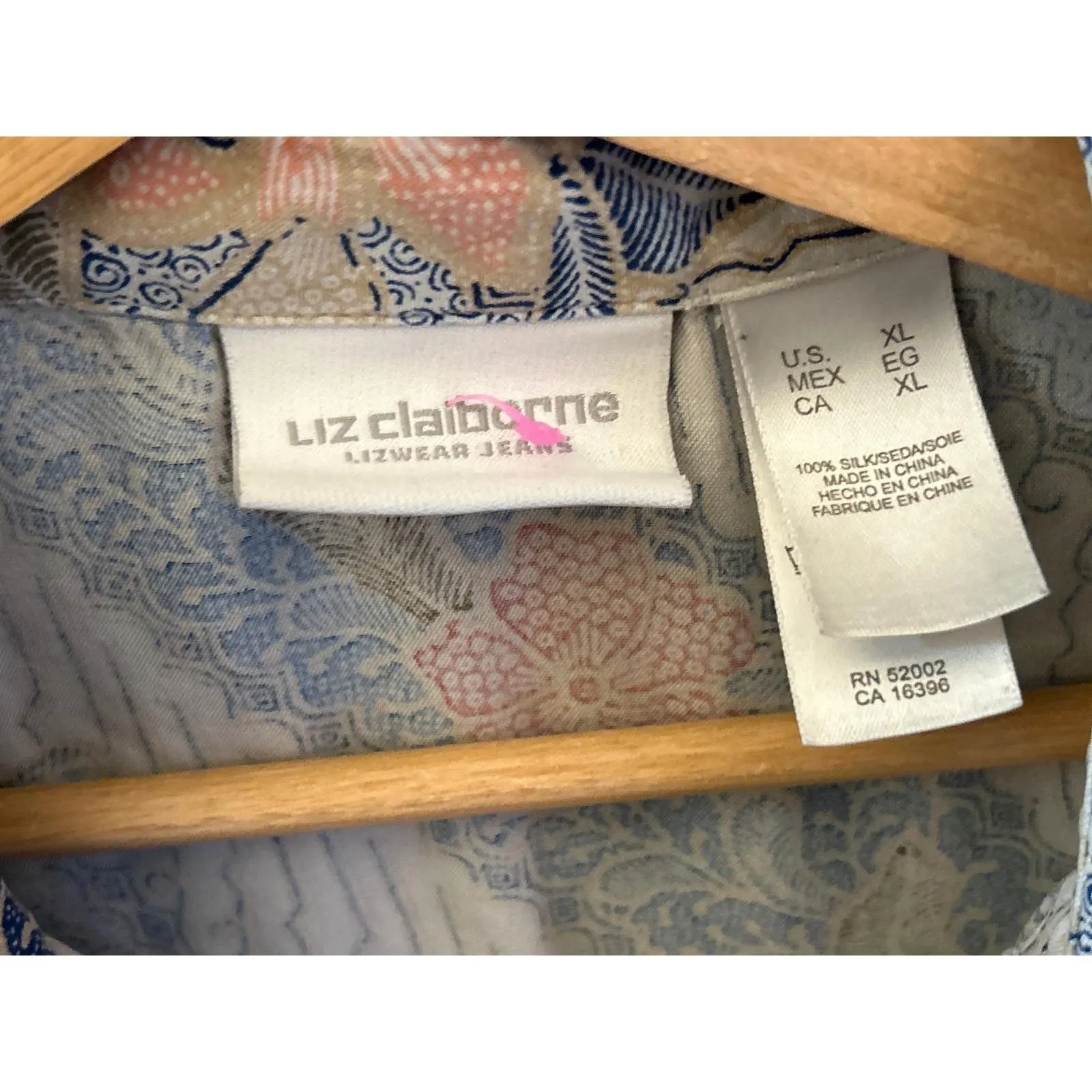 90s Liz Claiborne Silk Sleeveless Blouse Batik Floral Boho Coastal Grandma XL - image 3