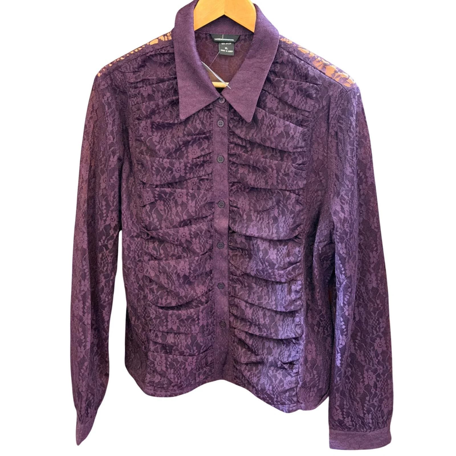 Y2K Moda International Plum Lace Ruffle Blouse Deadstock Whimsigoth Romantic