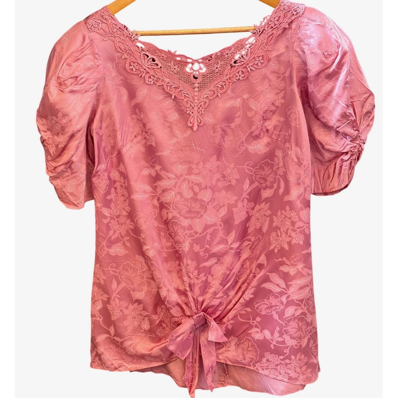 Vintage Pink Floral Jacquard Blouse Coquette Regencycore Romantic Edwardian
