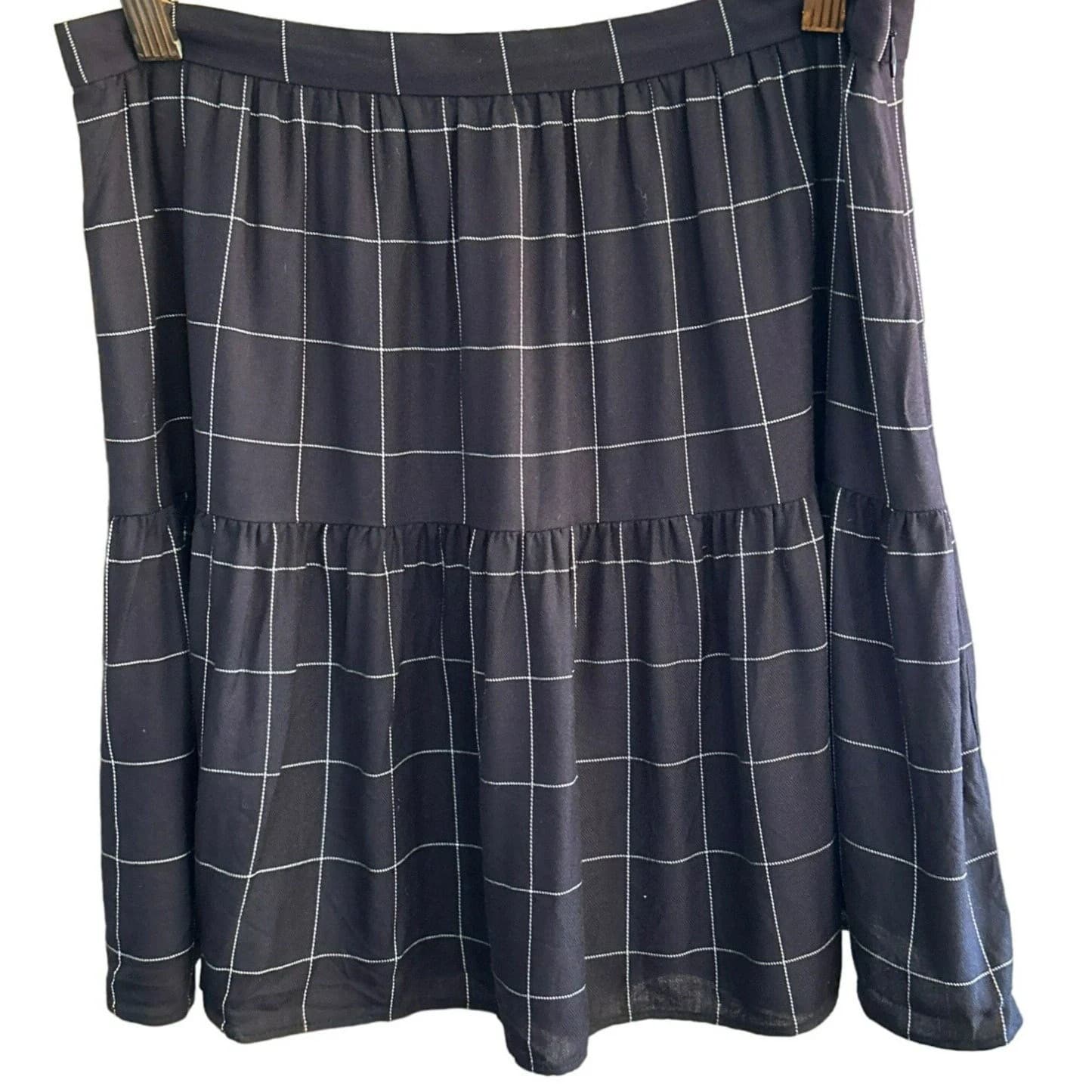 Madewell Women's Black White Plaid Windowpane Ruffled Hem Mini Skirt Size 2