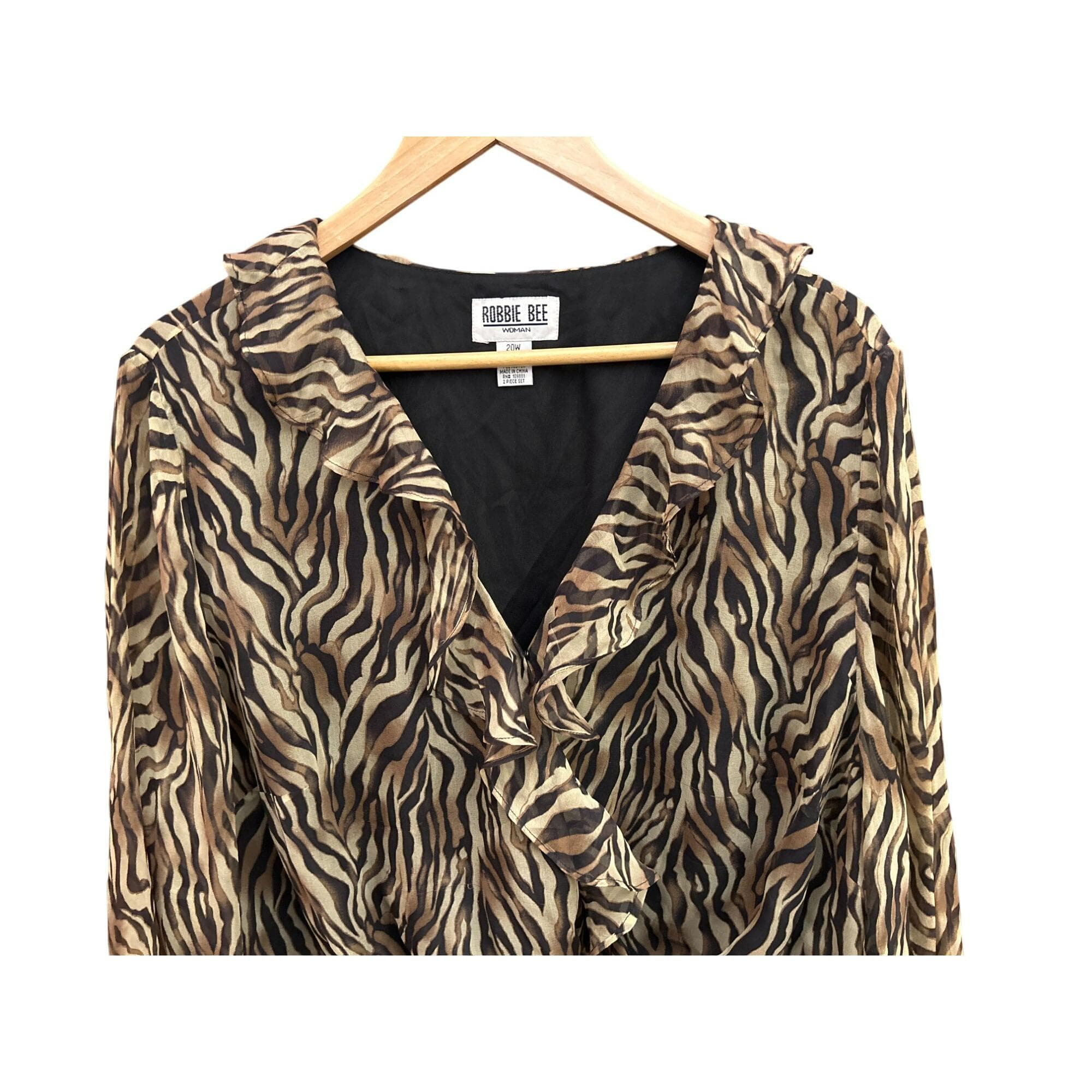 Vintage Robbie Bee Zebra Print Asymmetrical Wrap Sheer Silk Blouse 20W Y2K Rare - image 3