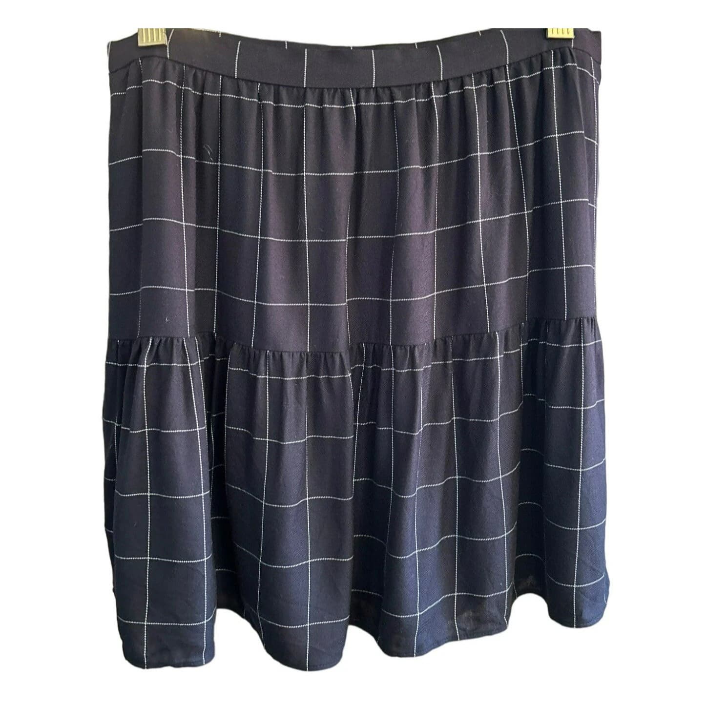 Madewell Women's Black White Plaid Windowpane Ruffled Hem Mini Skirt Size 2 - image 3