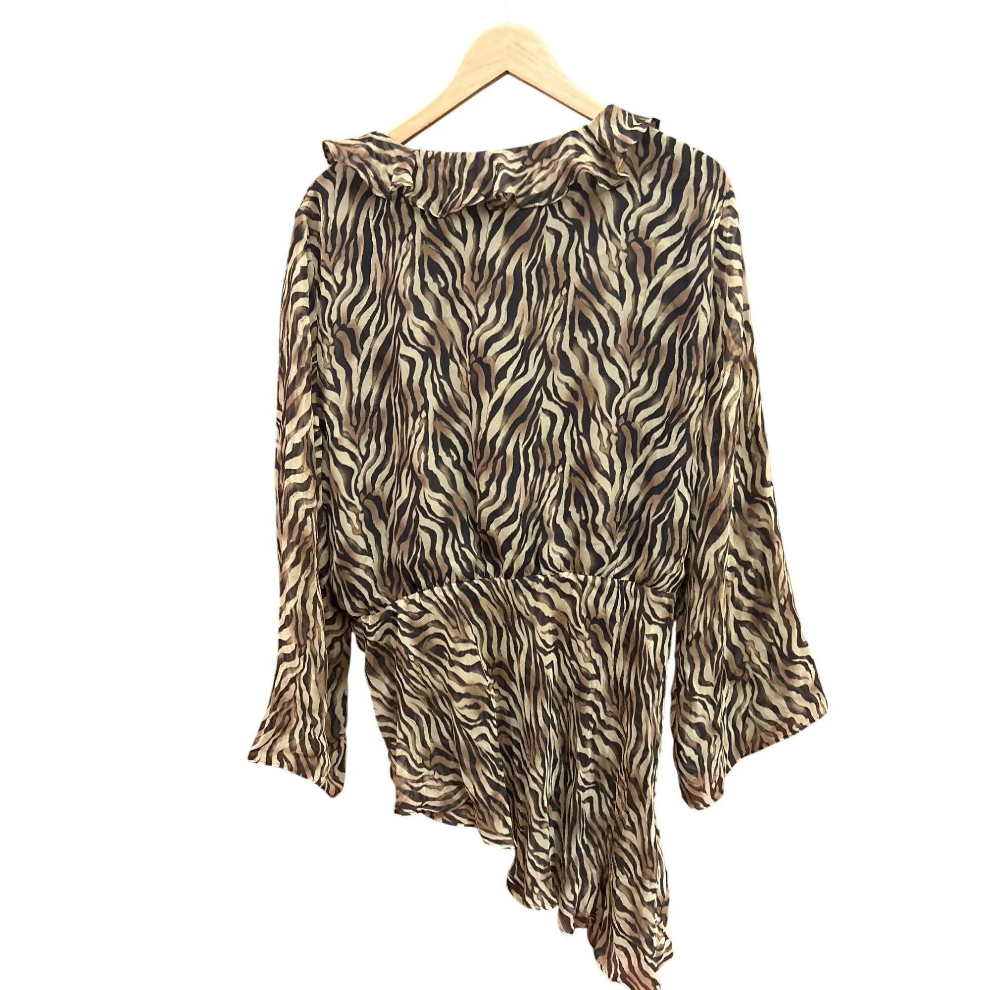 Vintage Robbie Bee Zebra Print Asymmetrical Wrap Sheer Silk Blouse 20W Y2K Rare - image 5