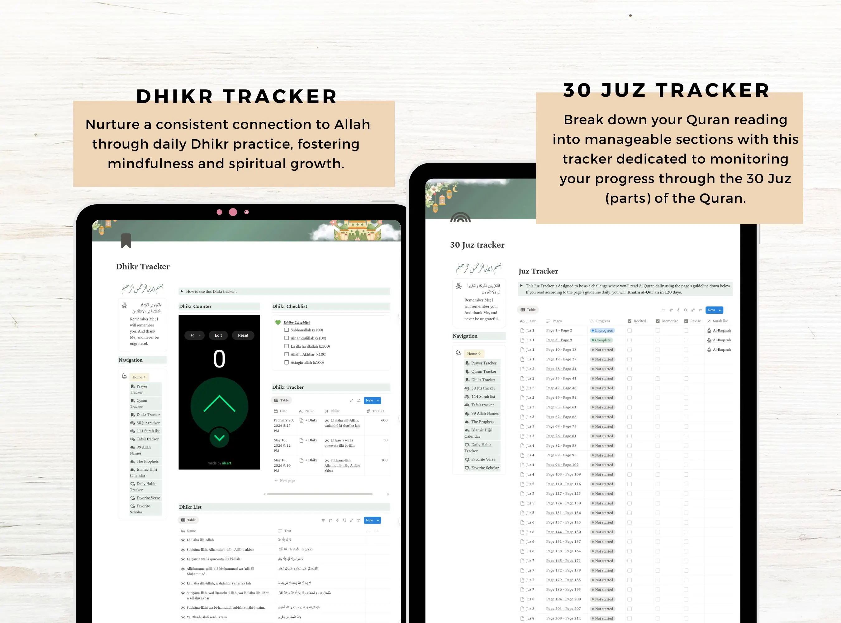 Dhikr tracker and 30 juz tracker Muslim Journal