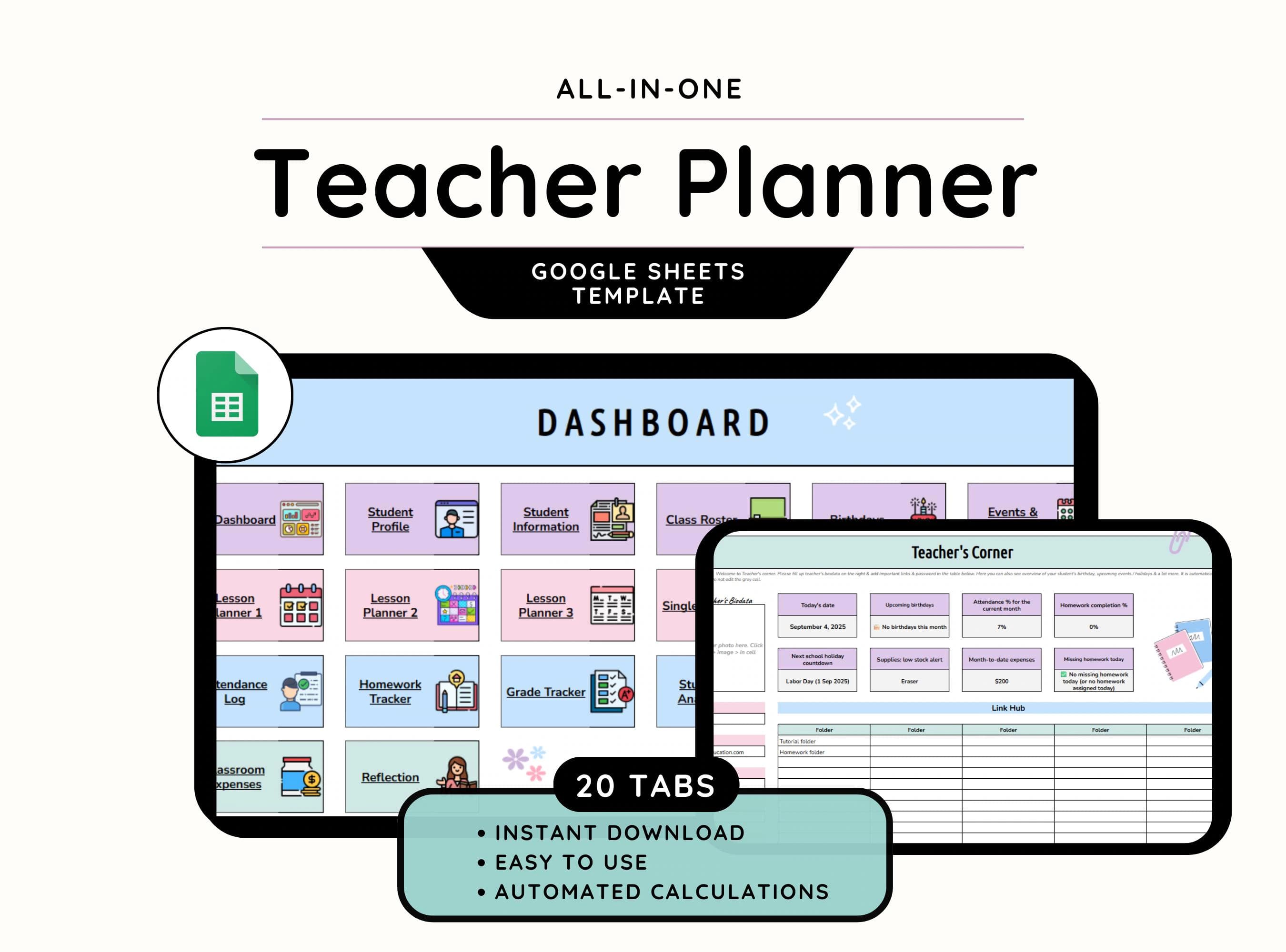 Teacher Planner Google Sheets| Teacher Student Planner 2026-2027 Spreadsheet| School Planner| Monthly Planner| Academic Planner| Lesson Plan