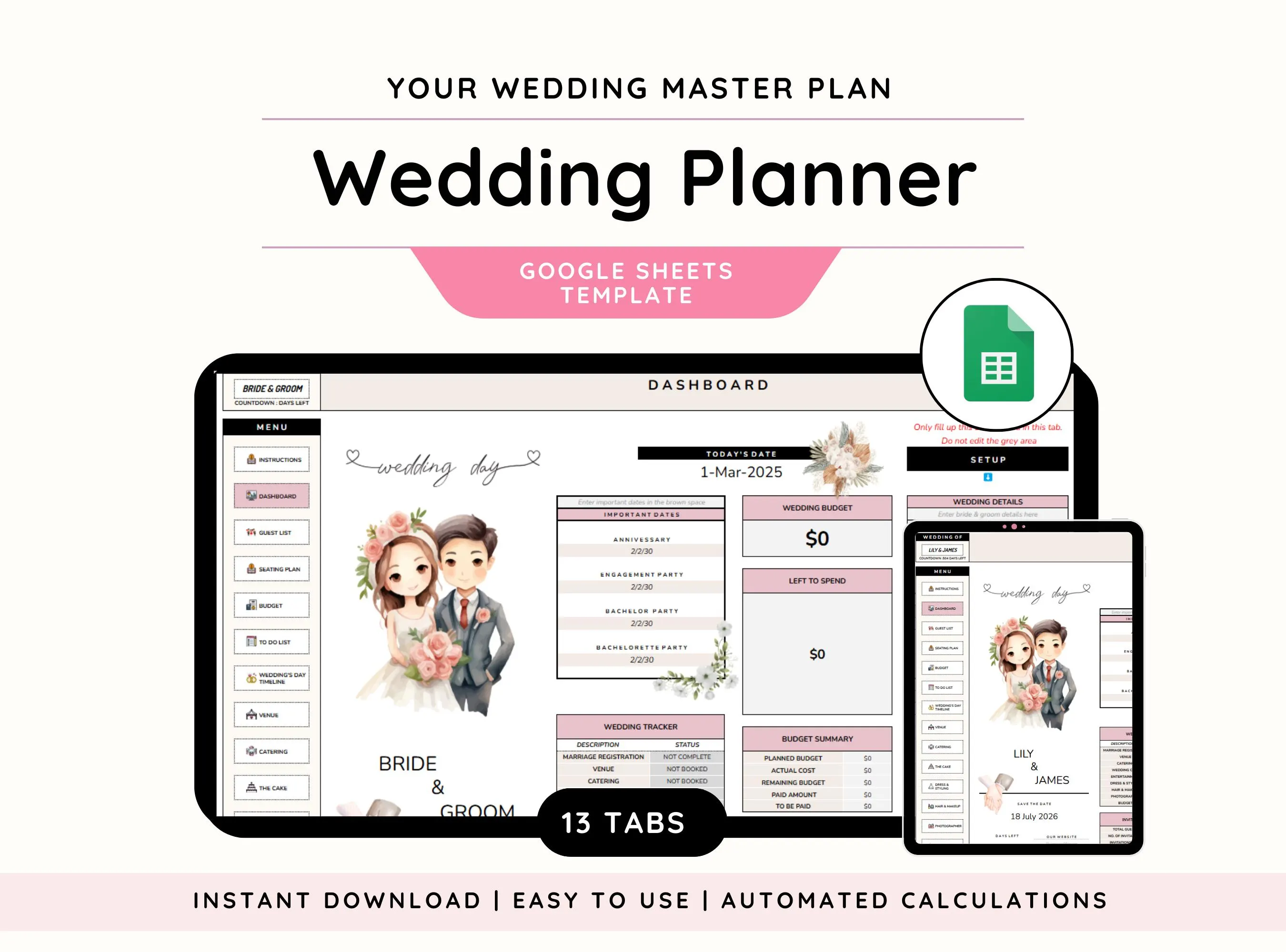 Wedding Planner Spreadsheet, Wedding Budget, Wedding Tracker Google Sheets, Wedding Binder, Guest List Tracker, Wedding Spreadsheet