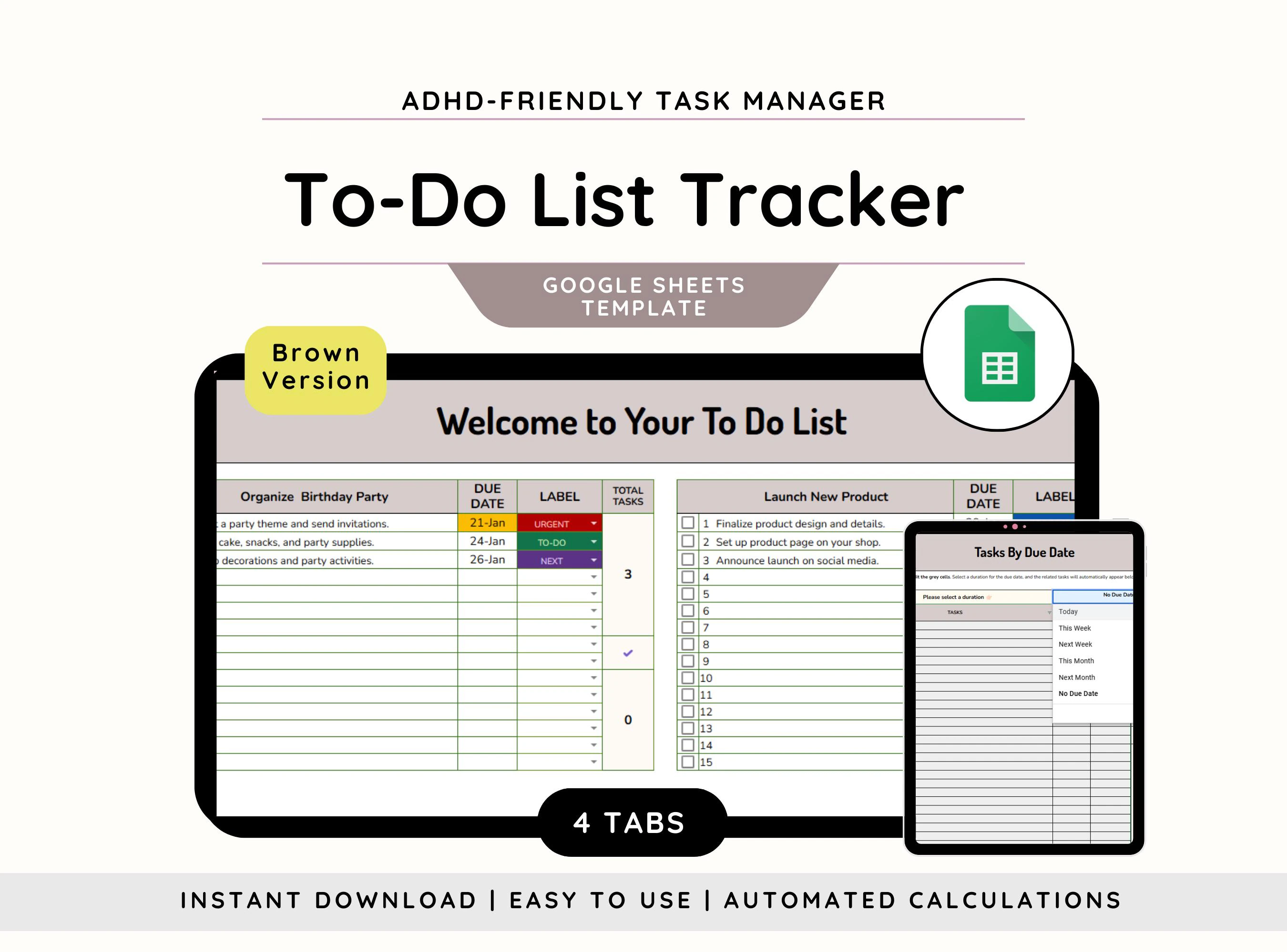 ADHD Task Tracker |To Do List Spreadsheet Template| Task Planner for ADHD Brain| Task Manager Google Sheets Template| Productivity Organizer
