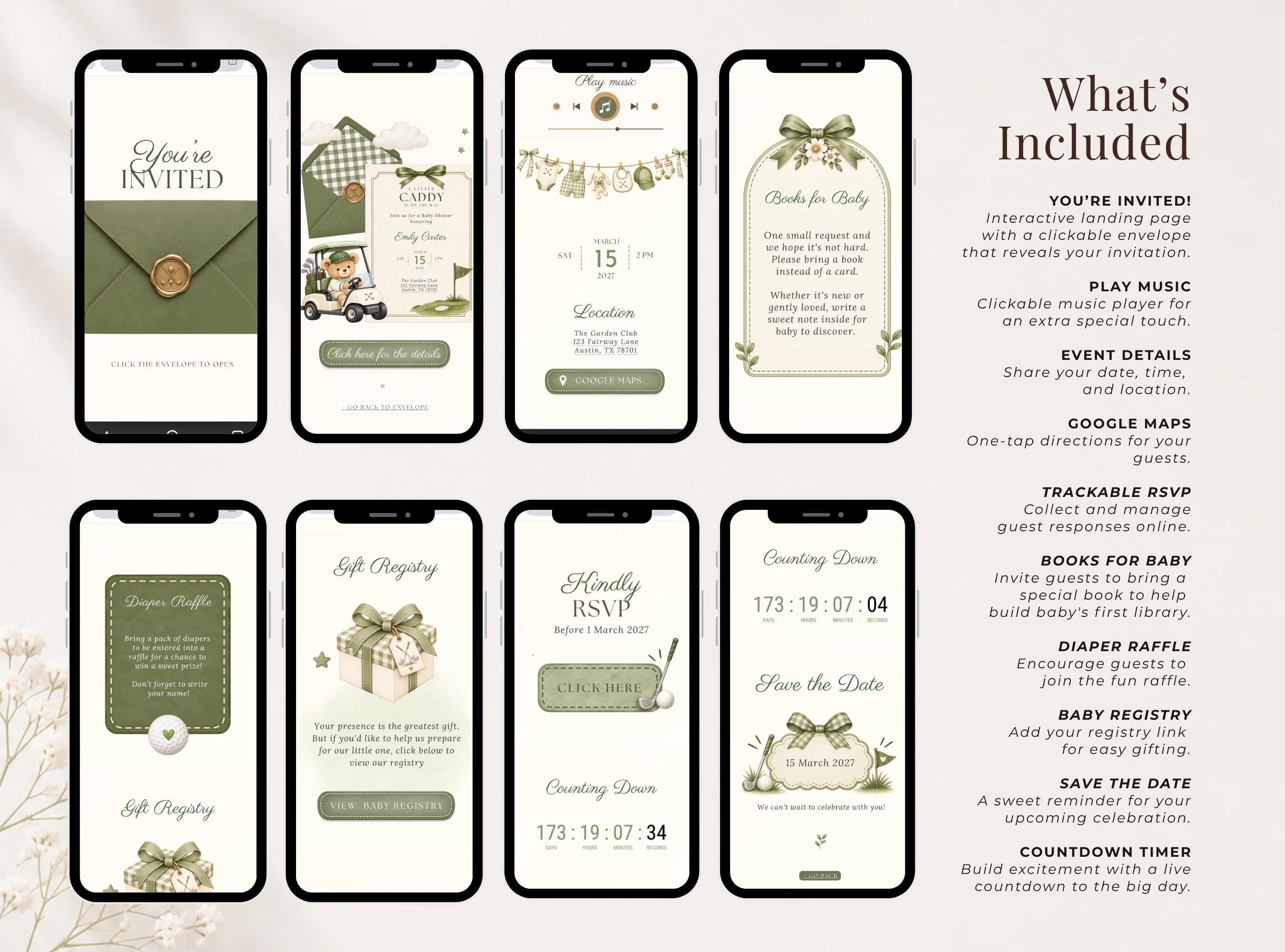 Golf Baby Shower Invitation Website, Golf Baby Shower Canva Template, Interactive Digital Invitation, Editable Baby Shower Invite with RSVP - image 5