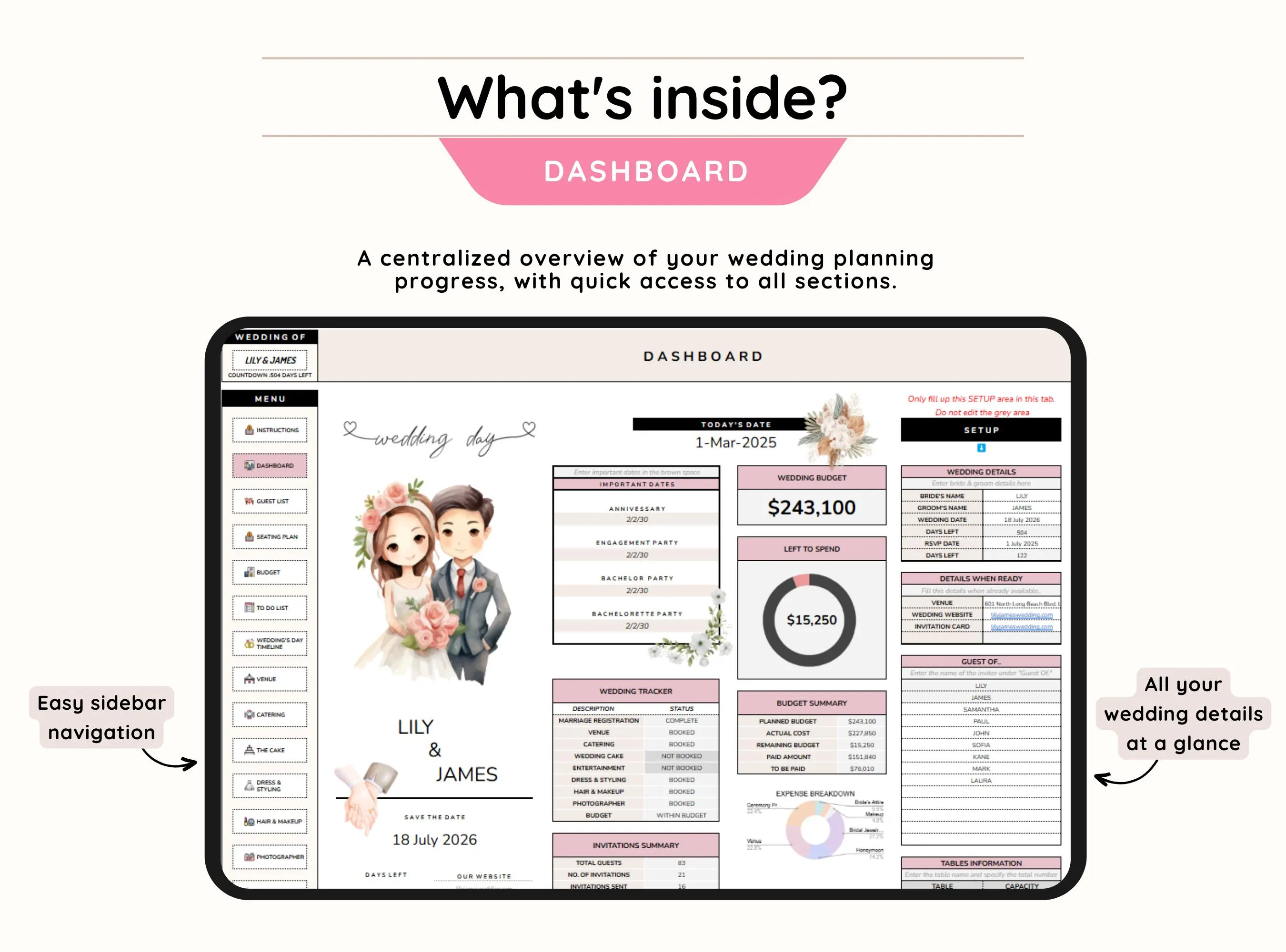 Wedding Planner Spreadsheet, Wedding Budget, Wedding Tracker Google Sheets, Wedding Binder, Guest List Tracker, Wedding Spreadsheet - image 3