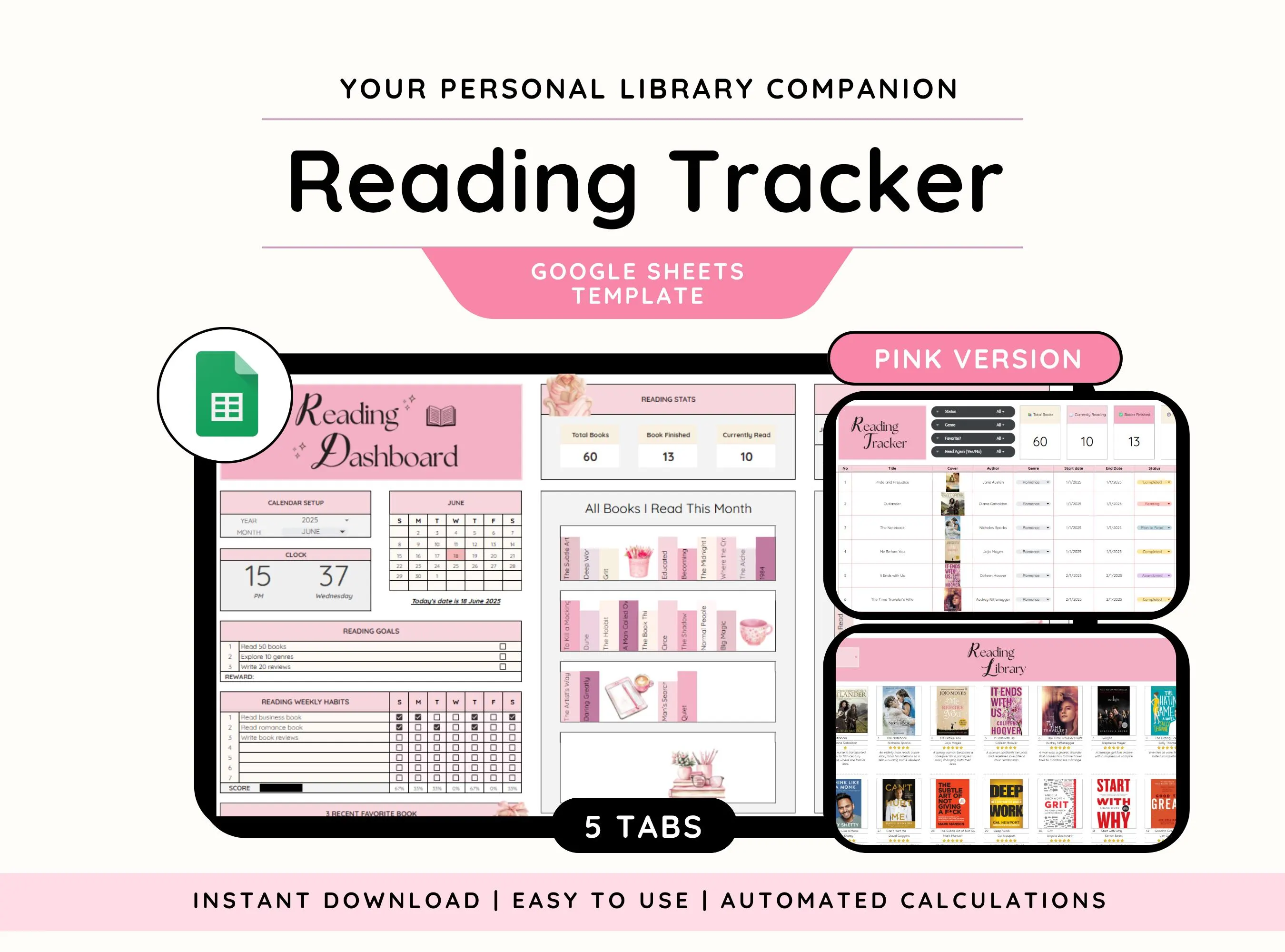 Book Tracker Google Sheets Template| Digital Reading Journal Spreadsheet| Reading Tracker| Reading Log| Digital Bookshelf| Book Journal