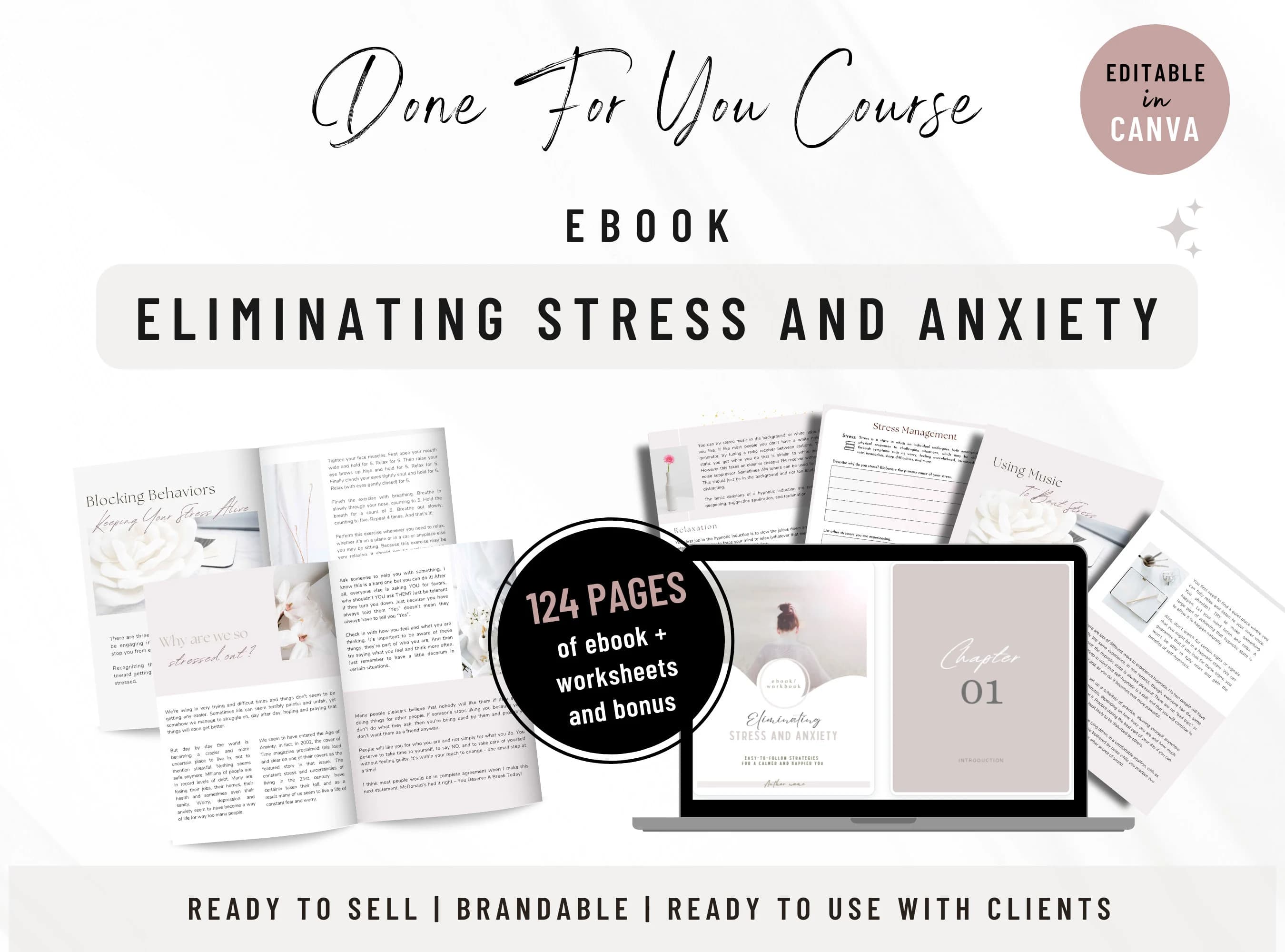 Done For You Stress and Anxiety Coach Workbook, Stress ebook, Brandable Coaching Program for Life Coach, Coaching Tools