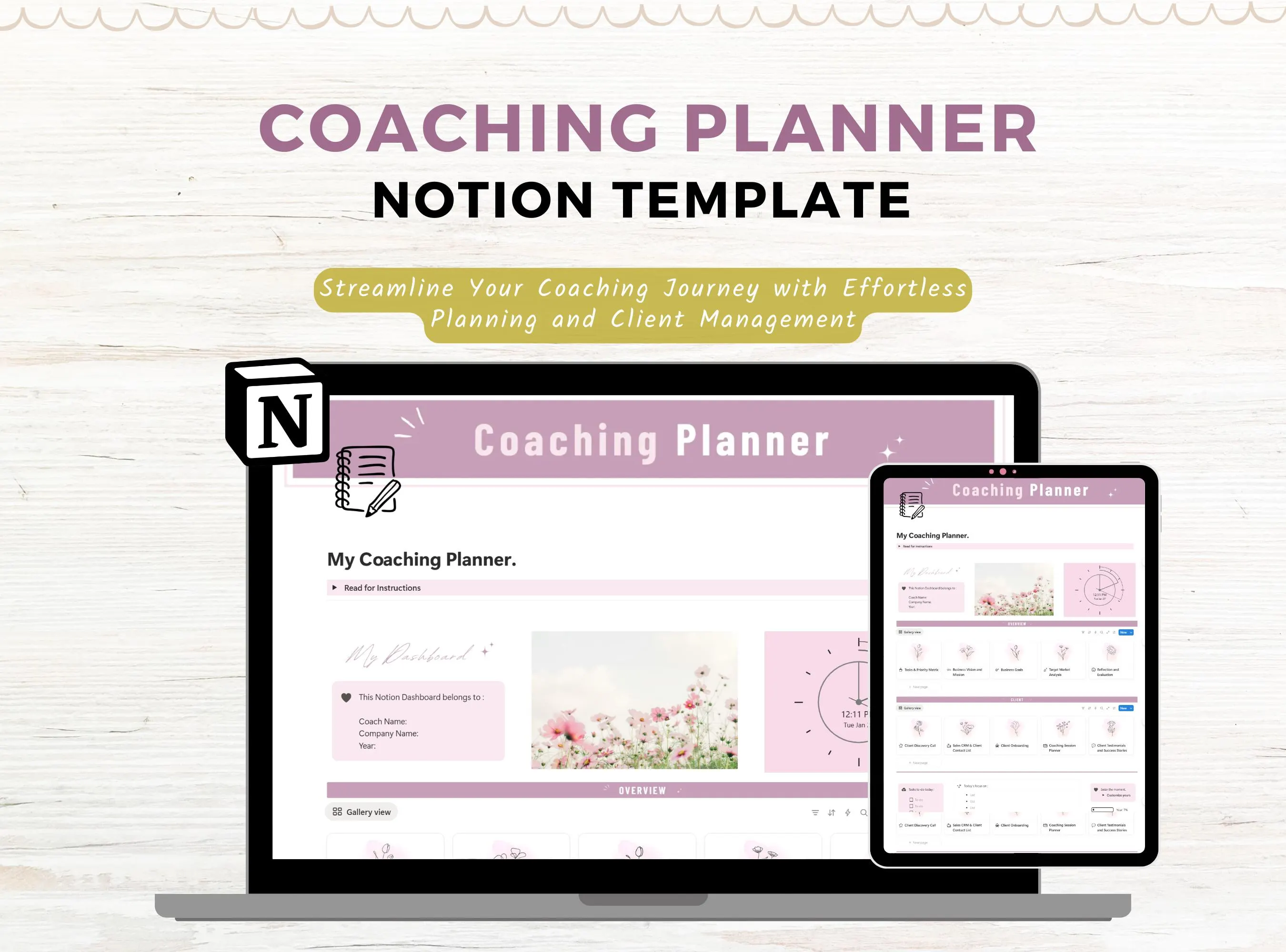 Notion Template Coaching Planner, Client Dashboard, Notion Planner for Coach, Digital Planner Coaching Tools