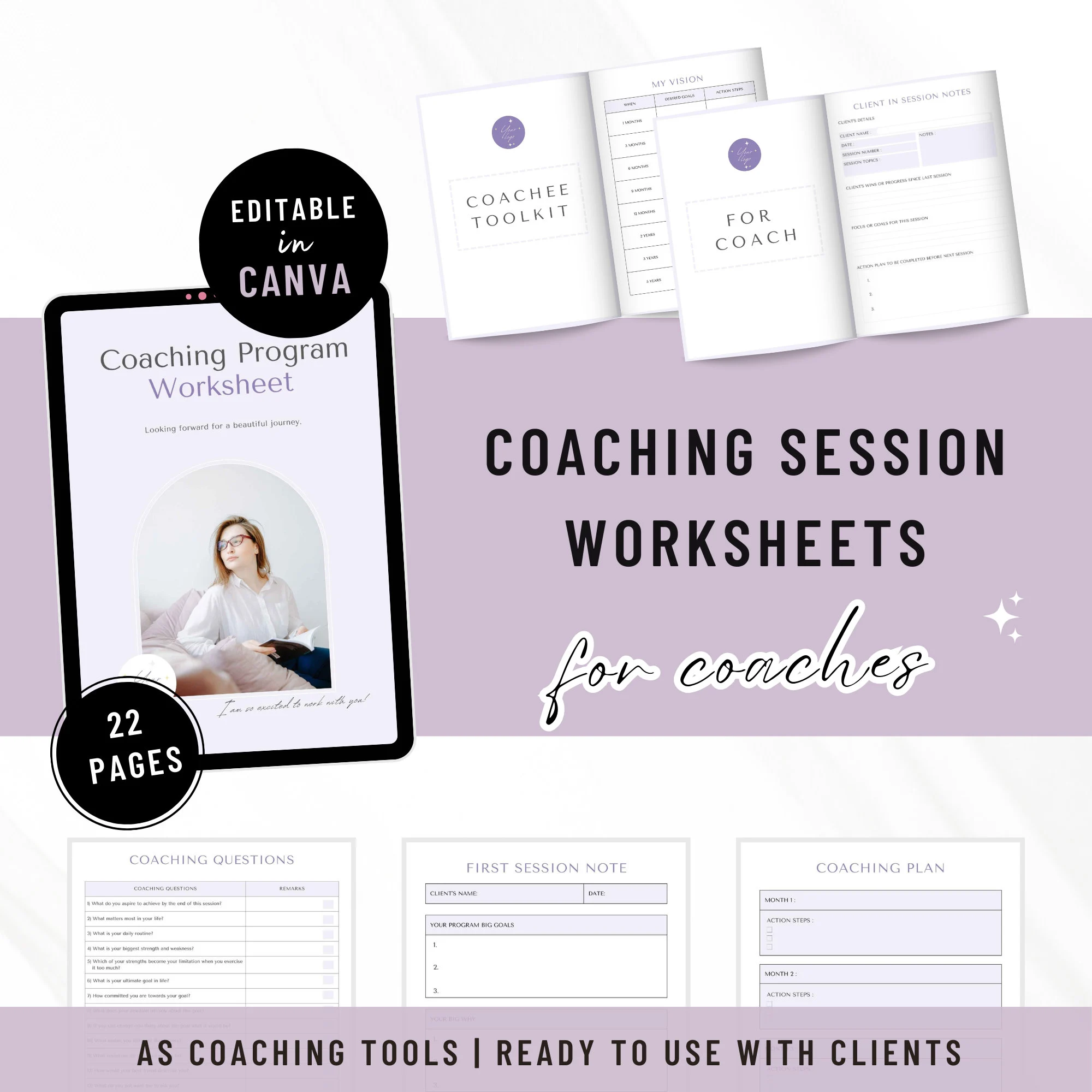 Coaching Session Worksheets Coaching Worksheet Canva Templates for Coach Toolkit Client Session Coaching Tools purple version
