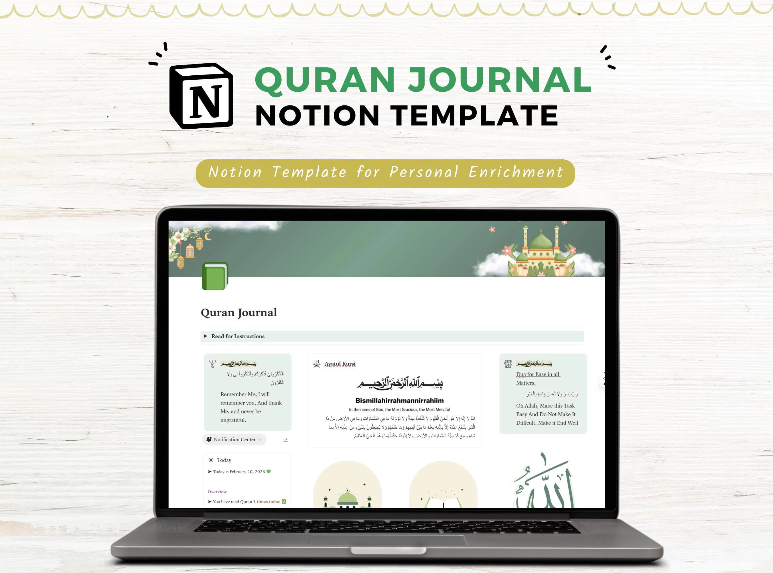 Quran Tracker Notion Template, Ramadan Planner, Muslim Journal, Muslim Planner, Salah Tracker, Islamic Planner, Notion Habit Tracker