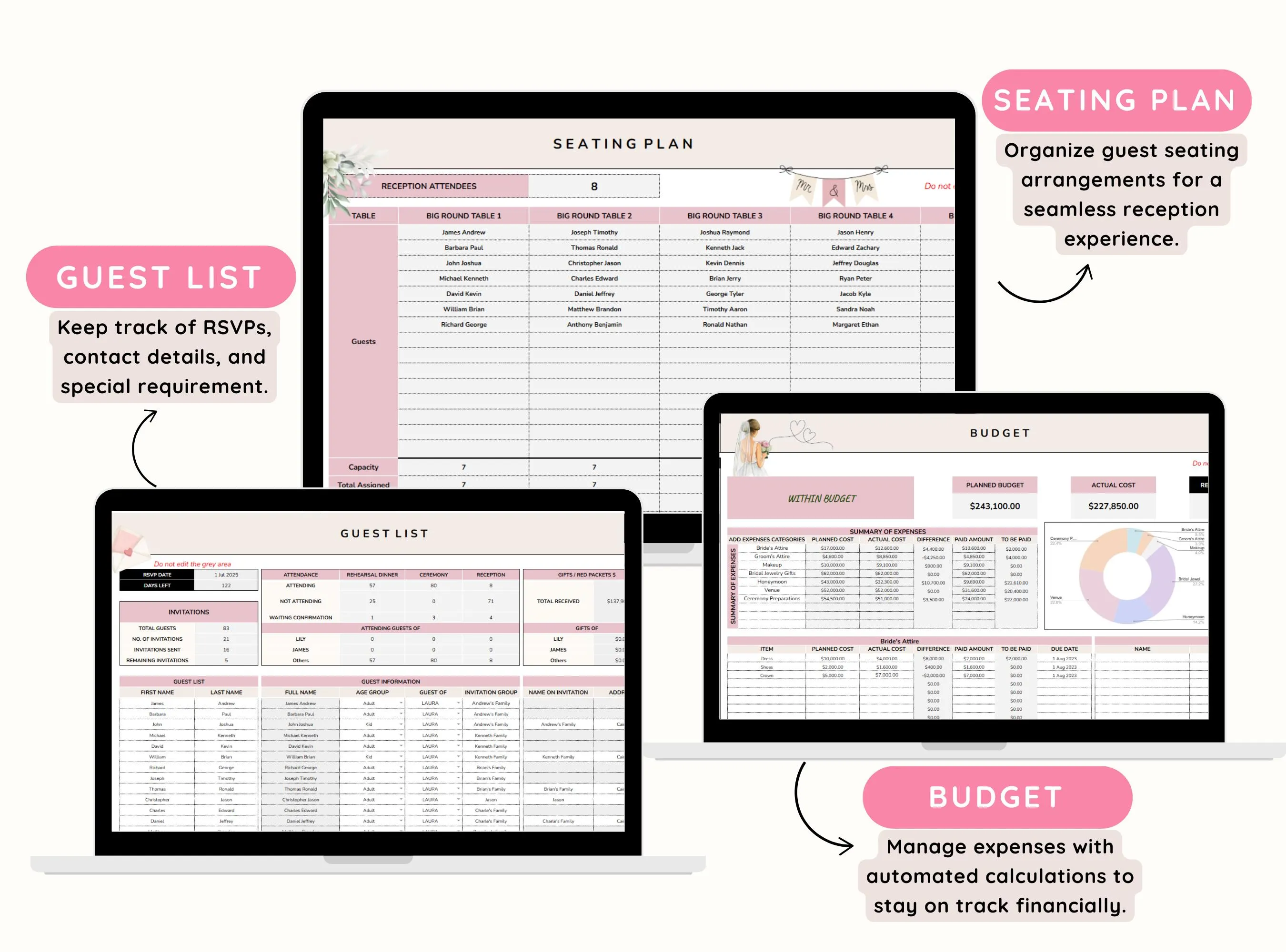 Wedding Planner Spreadsheet, Wedding Budget, Wedding Tracker Google Sheets, Wedding Binder, Guest List Tracker, Wedding Spreadsheet - image 4