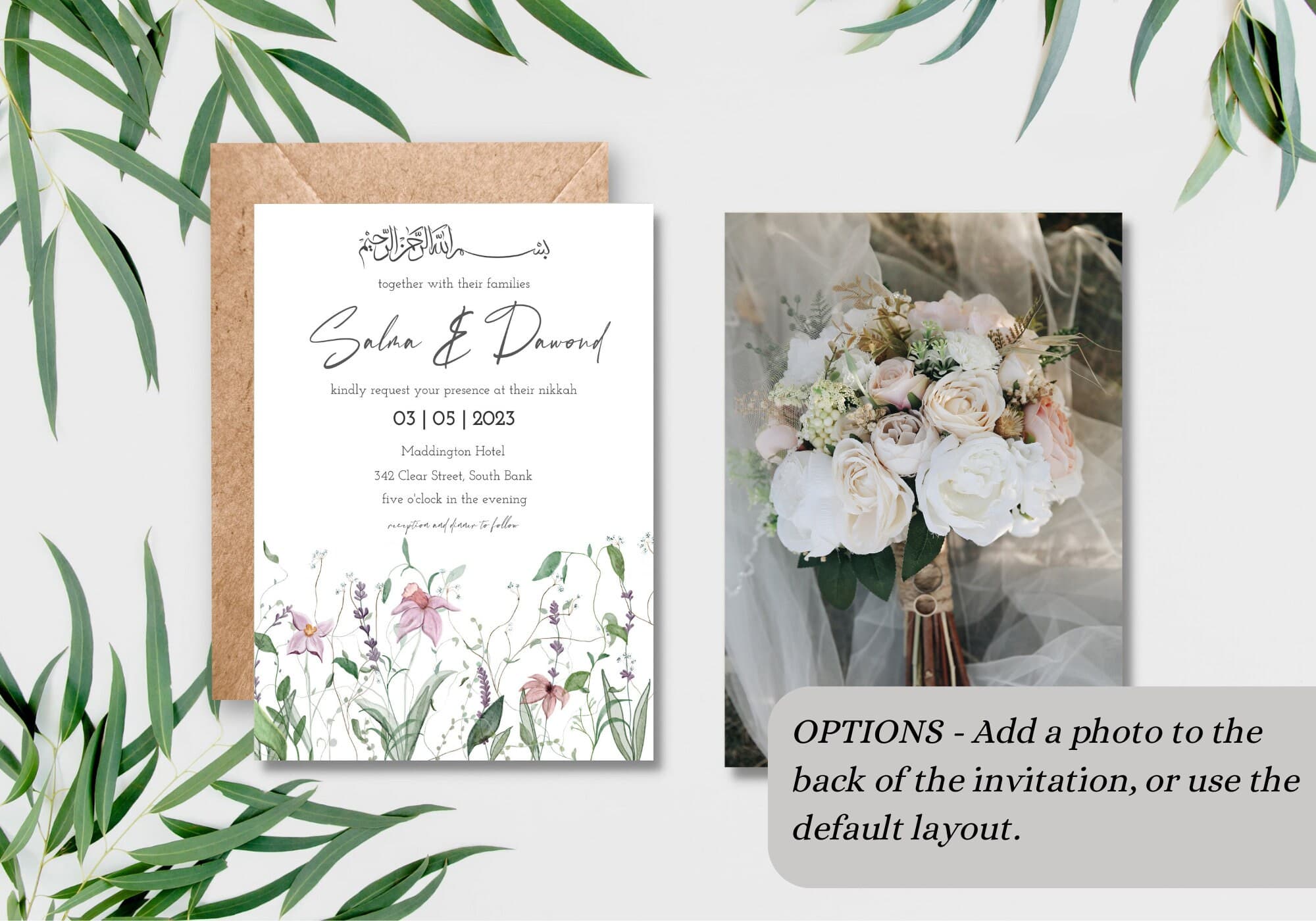 Floral Muslim Wedding Invitation, Nikah Walima, Watercolour Design (Digital Download) KLIA - image 5
