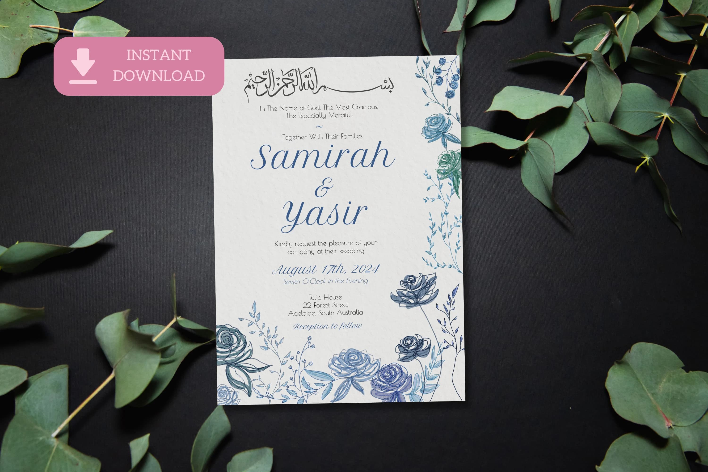 Floral Nikah Wedding Invitation, Islamic Walima Invite (Digital Download) - image 5