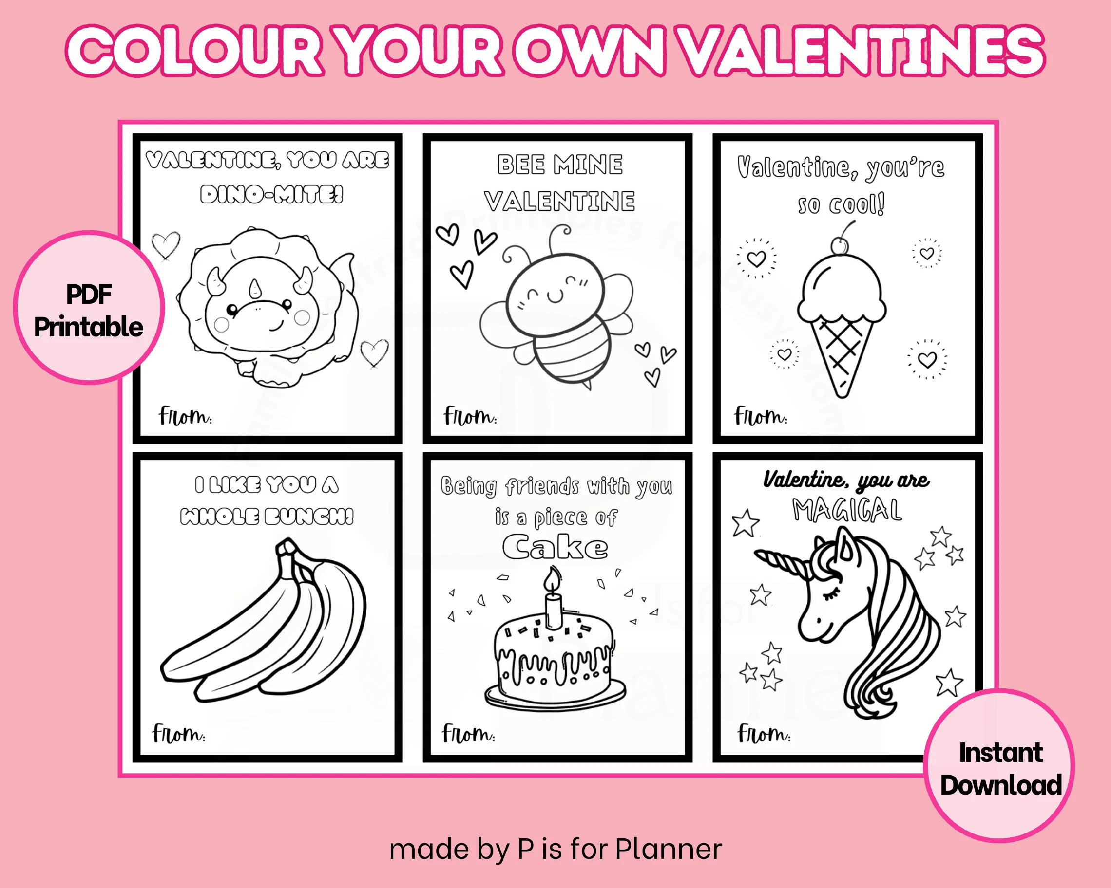 Color Your Own Valentine Cards, Printable Valentines Cards, Classroom Valentines, Valentines Day Cards for Kids, Printable Activity