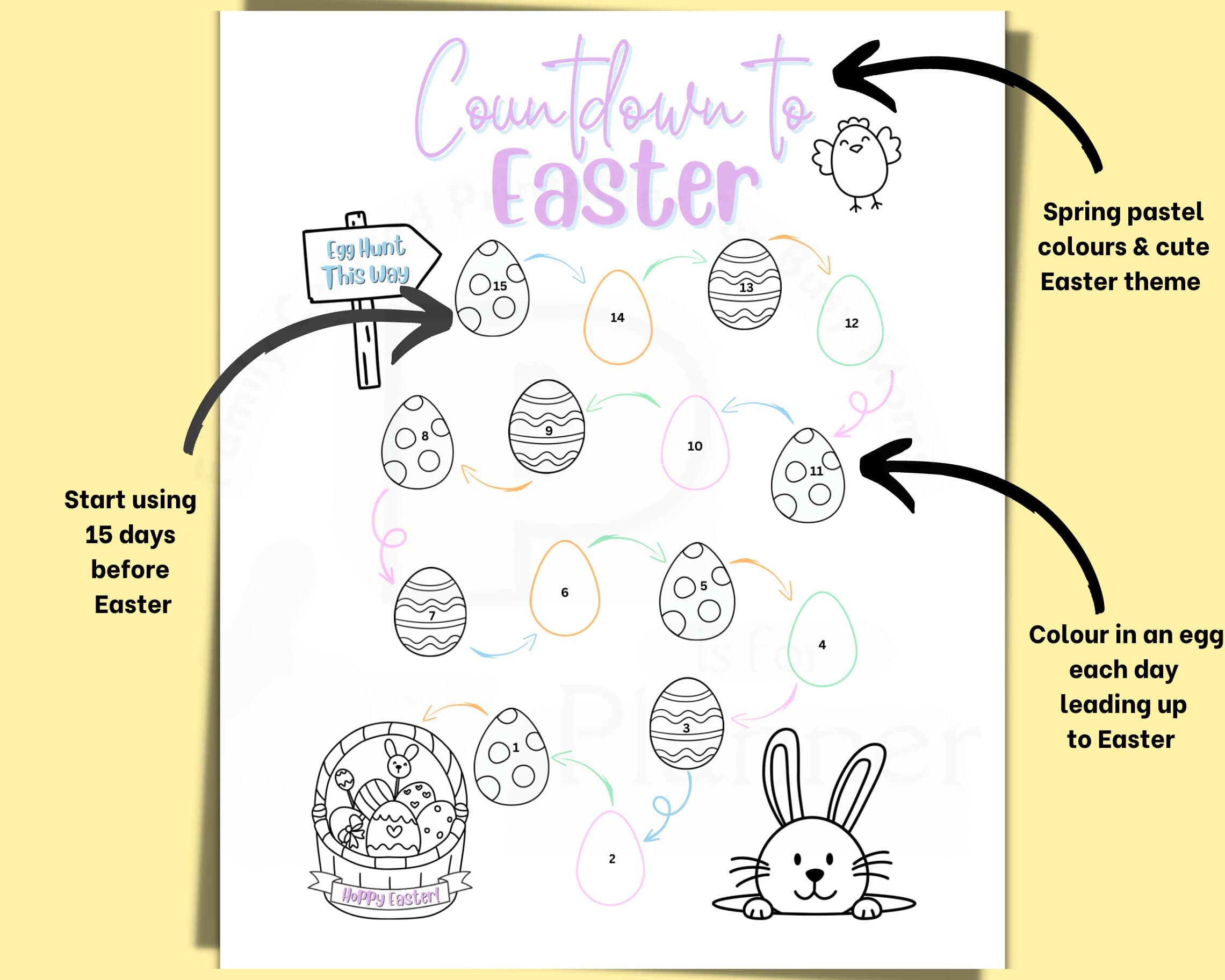 Easter Countdown Printable Activity, Easter Colouring Page, Easter Game, Kids Printable Activity, Letter & A4 sizes - image 3
