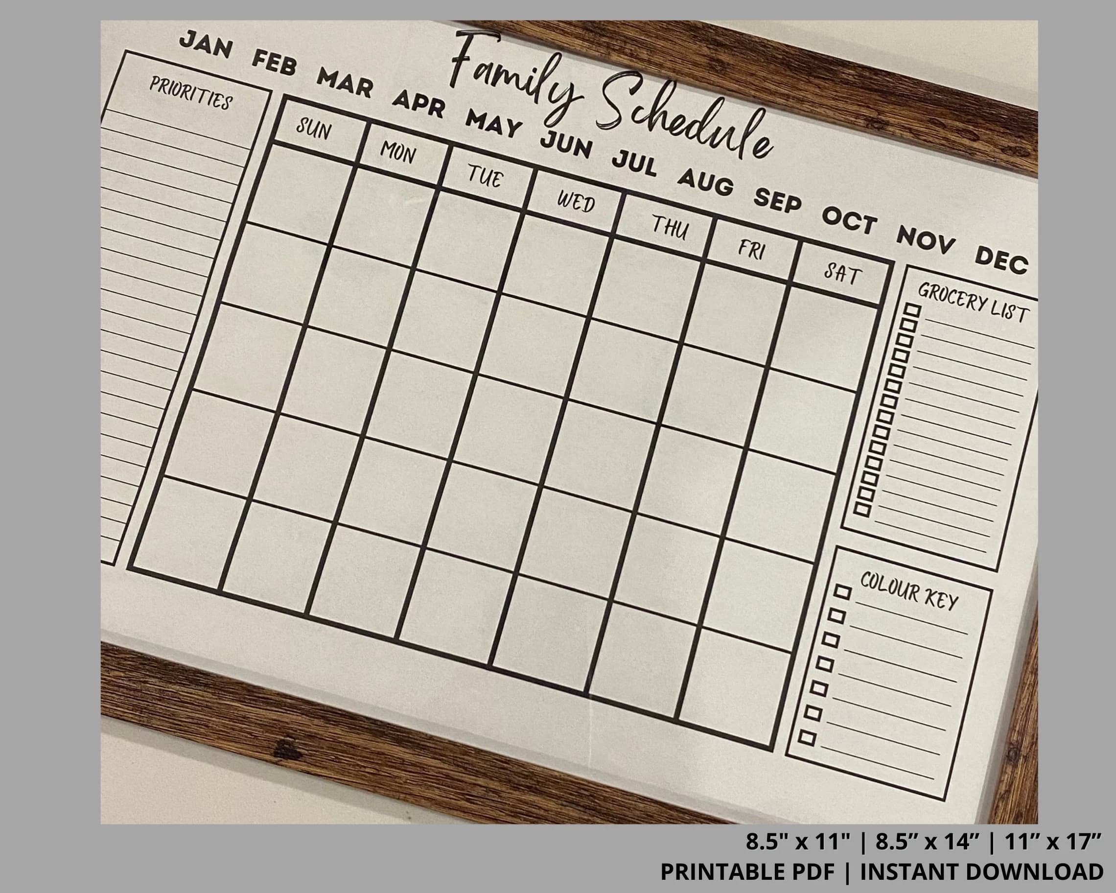 Family Calendar Printable, Monthly Family Schedule, Family Planning Wall Calendar, Command Center, Letter, Legal and Tabloid Sizes - image 4