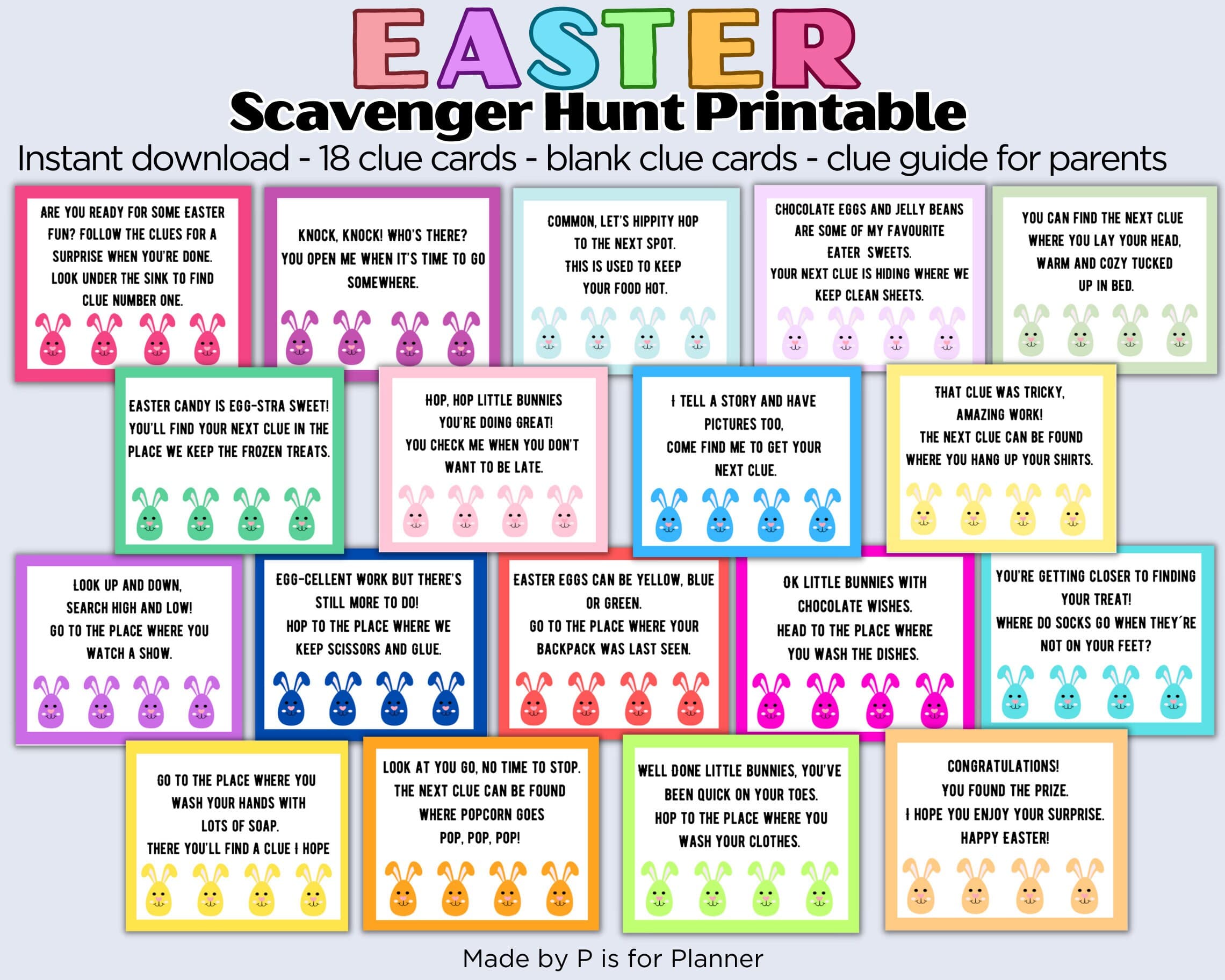 Easter Scavenger Hunt for Kids, Indoor Easter Treasure Hunt Clues, Fun Easter Game, Printable Kids Activity, Easter Egg Hunt for Kids