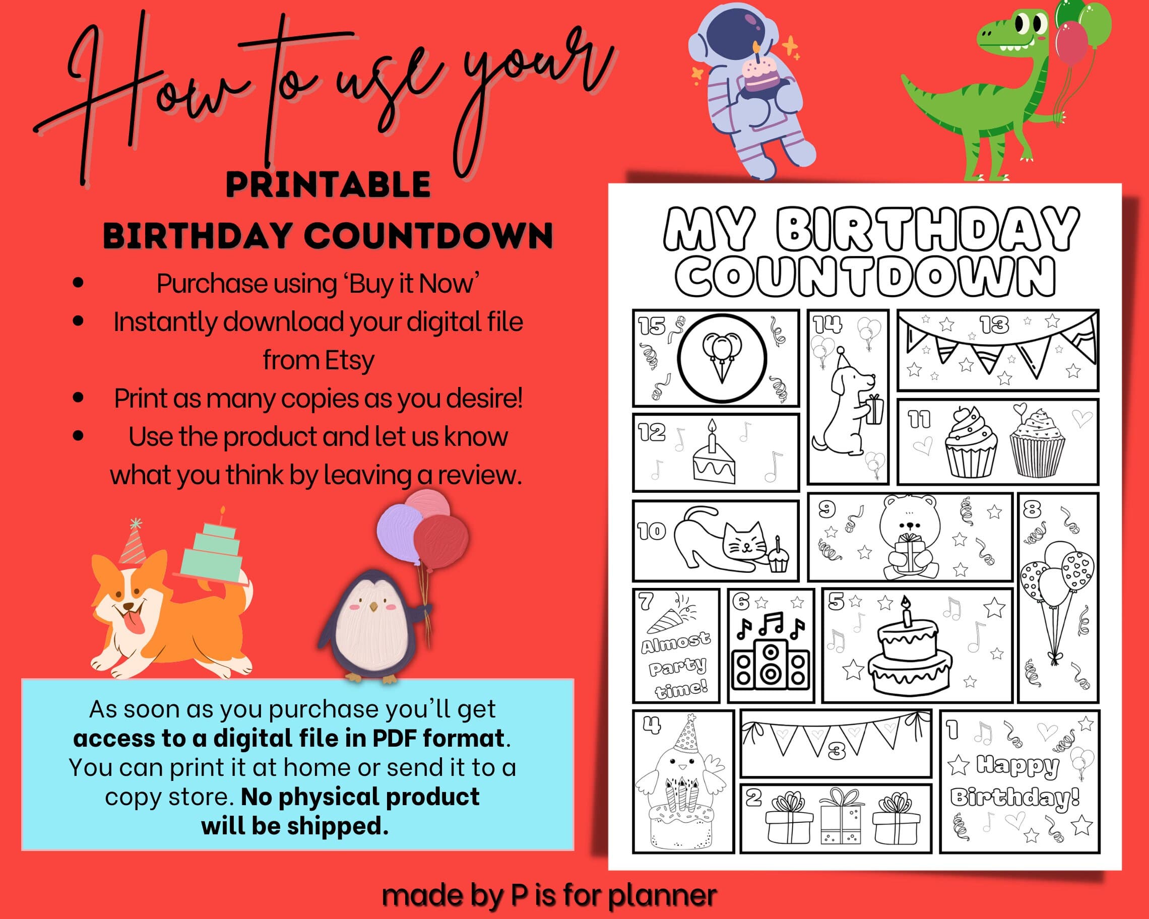 Birthday Countdown Calendar, Advent for Kids, DIY Printable Kids Activities, Color Pages, Celebration Tracker, Event Countdown - image 4