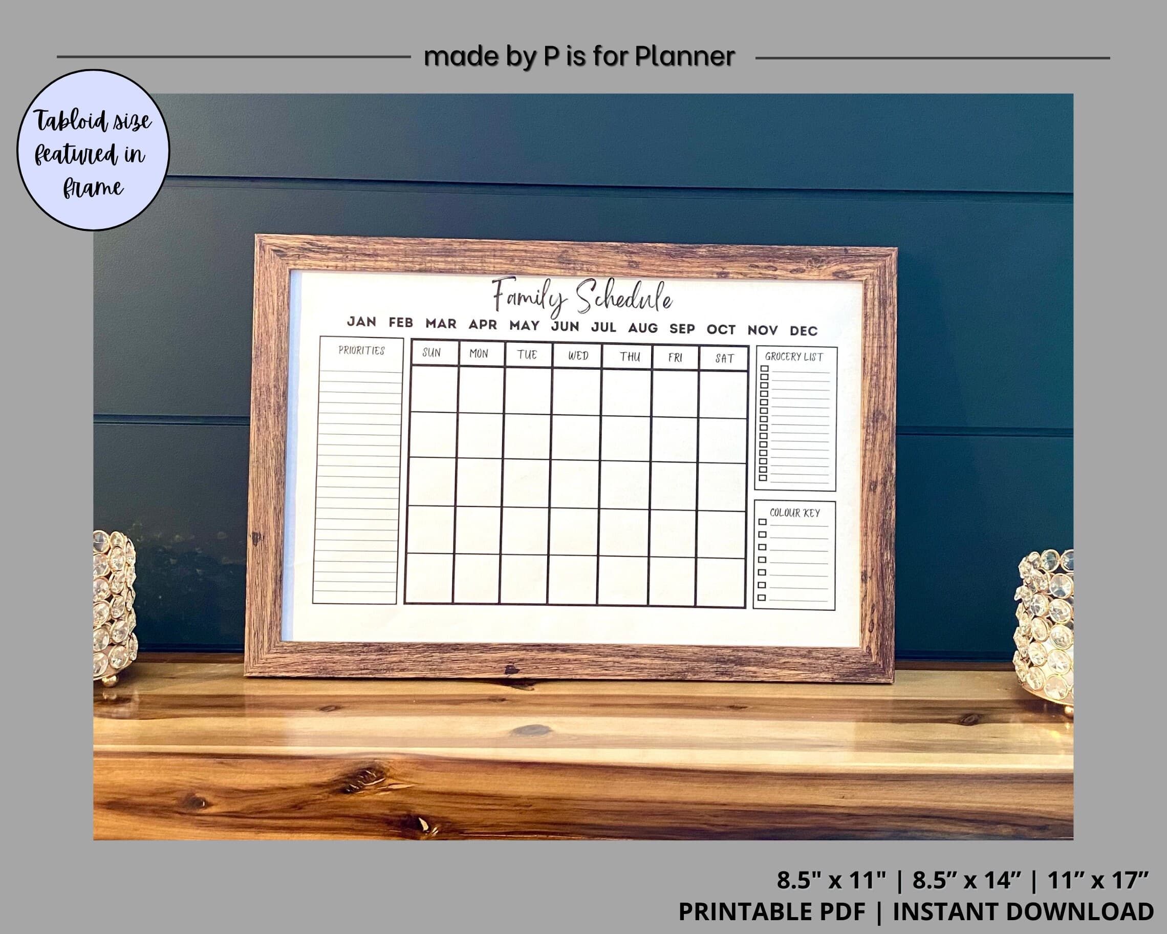 Family Calendar Printable, Monthly Family Schedule, Family Planning Wall Calendar, Command Center, Letter, Legal and Tabloid Sizes - image 5