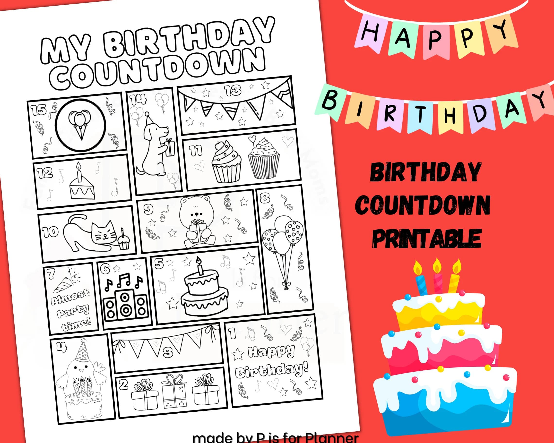 Birthday Countdown Calendar, Advent for Kids, DIY Printable Kids Activities, Color Pages, Celebration Tracker, Event Countdown